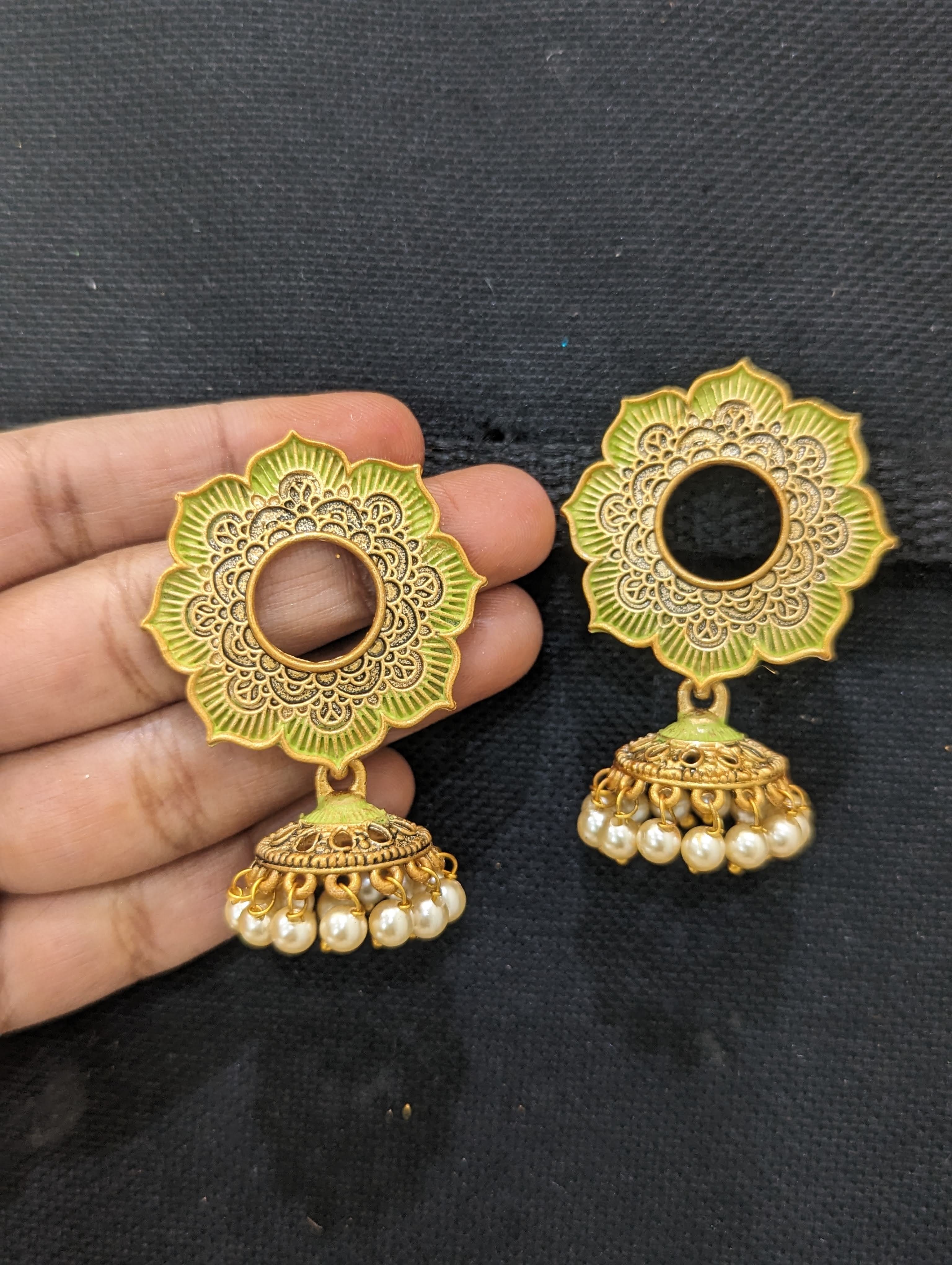 Buy Golden Matte Gold Finish Jhumka Earrings Online From Surat Wholesale  Shop.