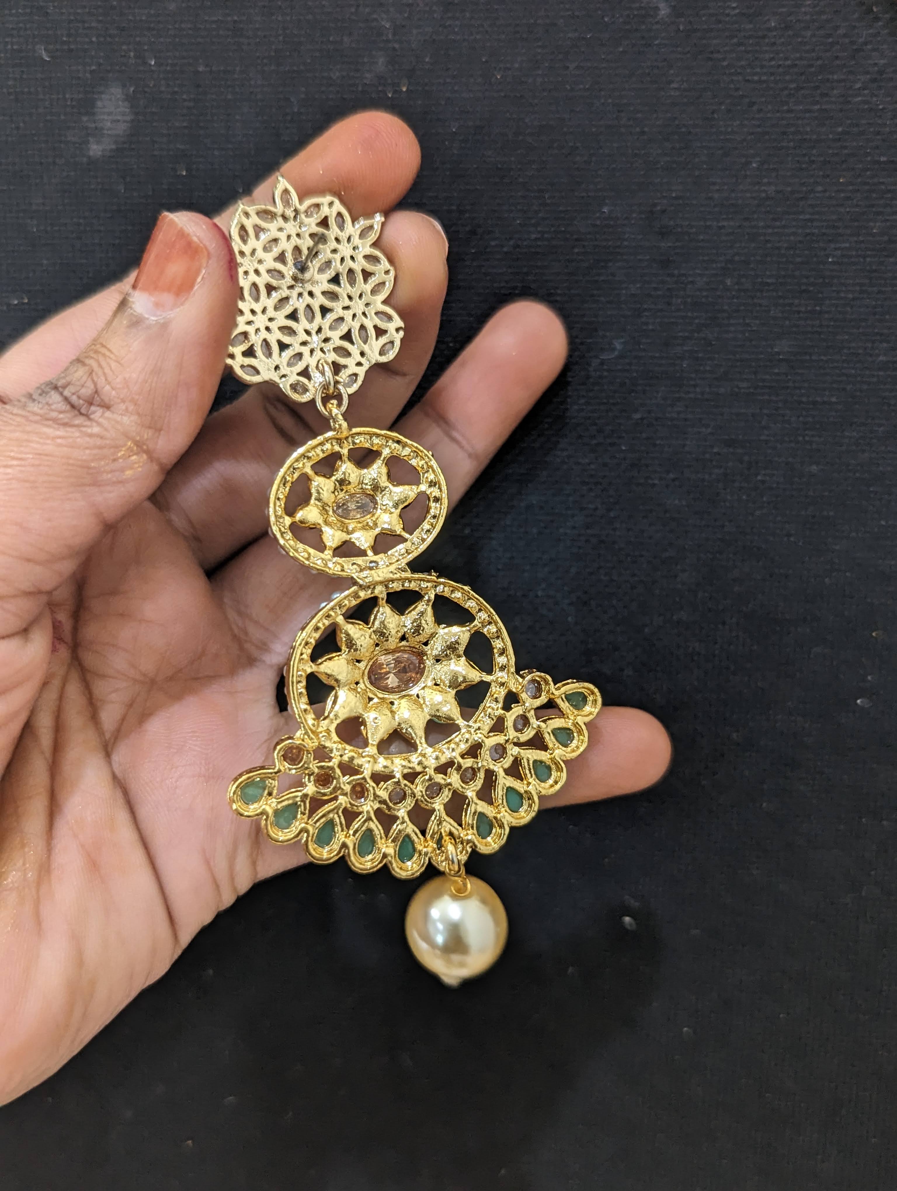 22k Gold Lattice Chandbali Earrings | Raj Jewels
