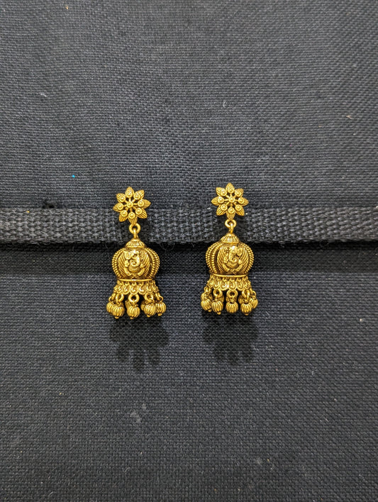 Lord Ganesh Antique gold Jhumka Earrings