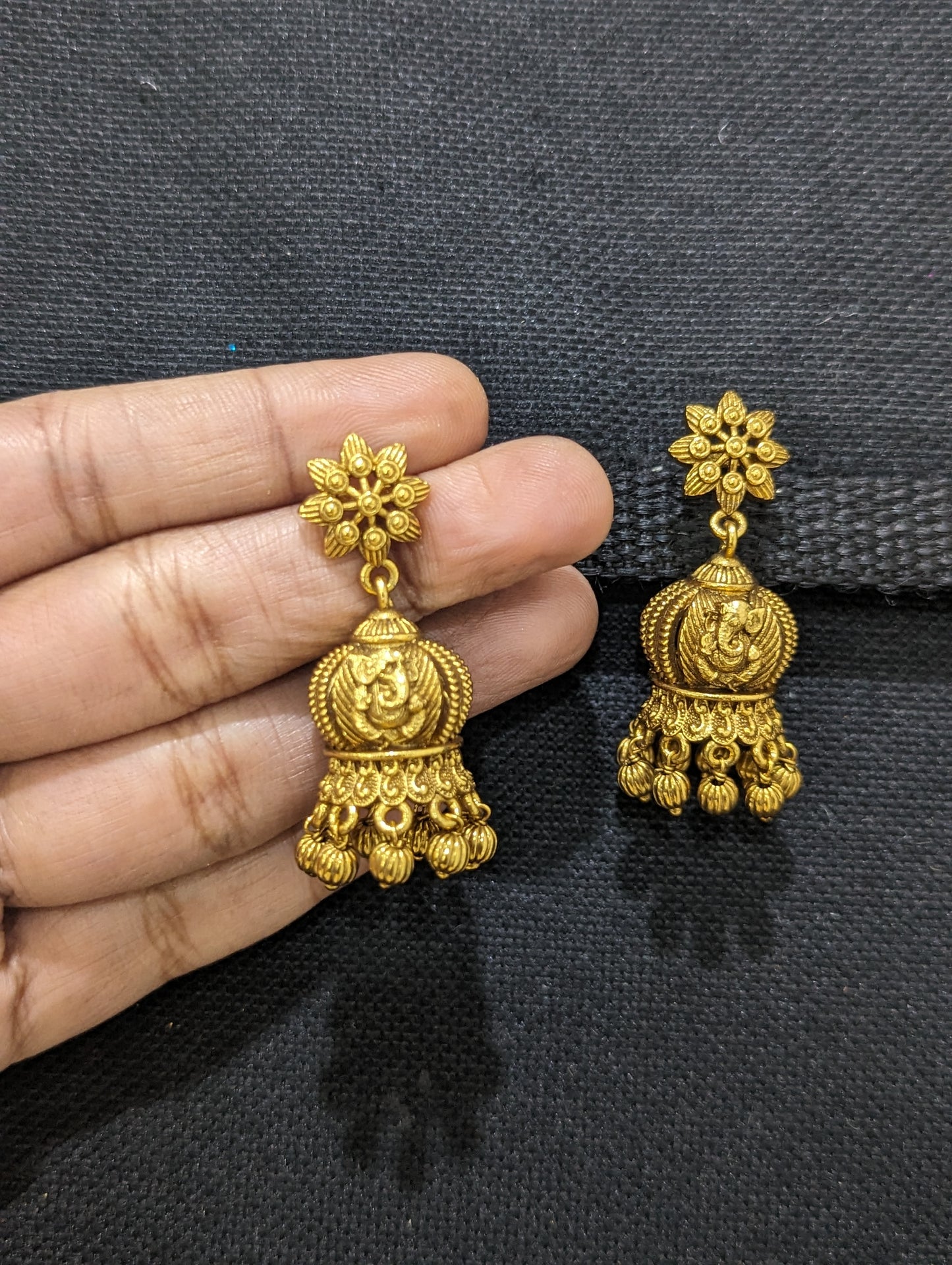 Lord Ganesh Antique gold Jhumka Earrings