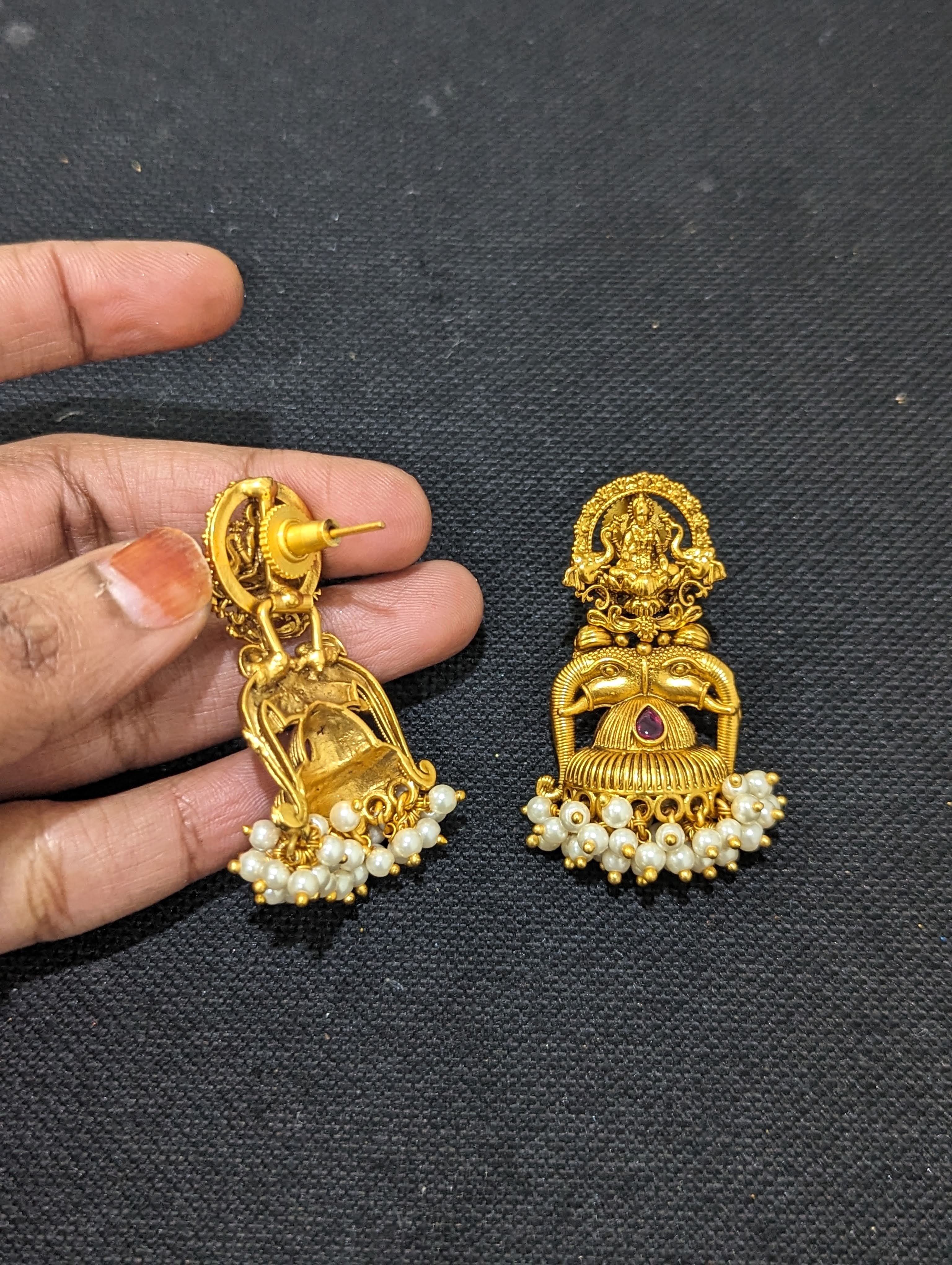 Estele Gold Plated CZ Magnificent Lakshmi Devi Designer Earrings with Pearl  for Women: Buy Estele Gold Plated CZ Magnificent Lakshmi Devi Designer  Earrings with Pearl for Women Online at Best Price in