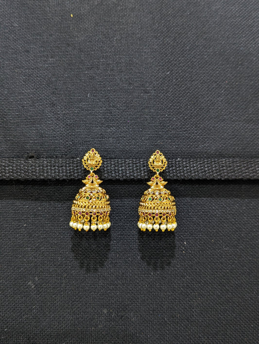 CZ Antique Goddess Lakshmi Jhumka Earrings