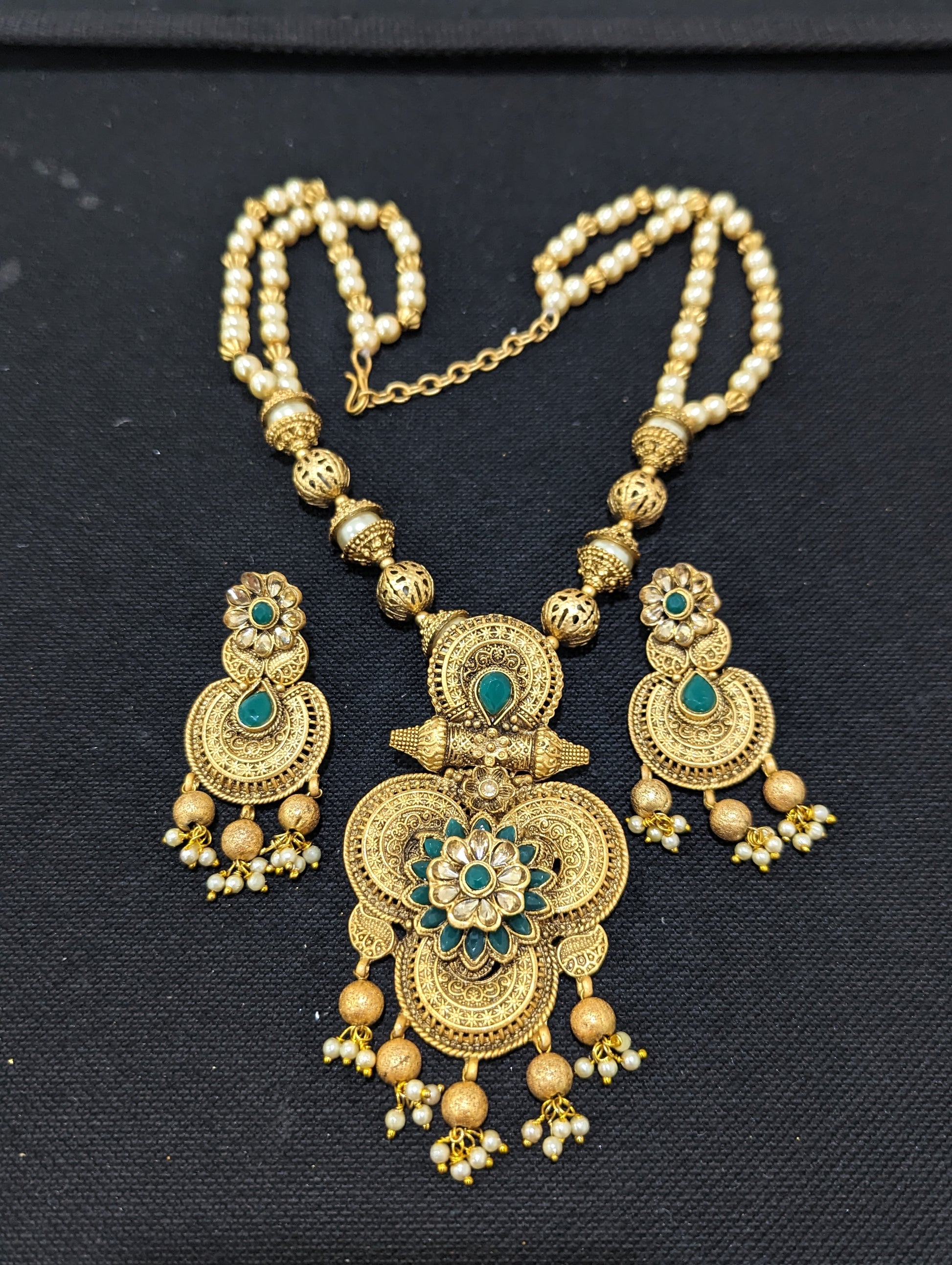 Yellow Matte gold finish bead chain Necklace and Earring set Design