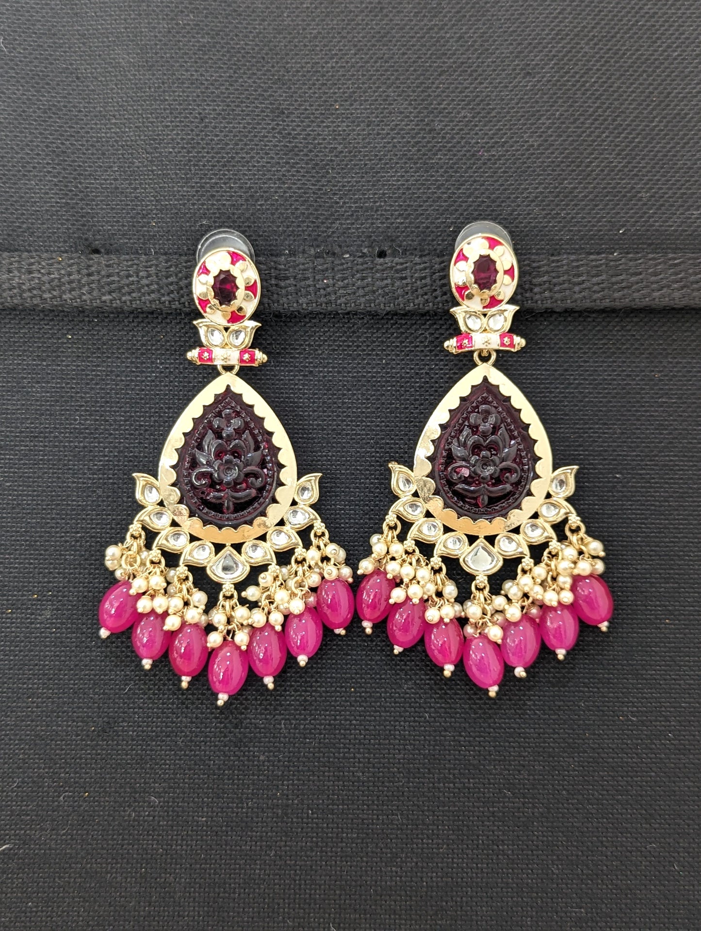 Teardrop Glass Kundan Beaded Chandbali Earrings