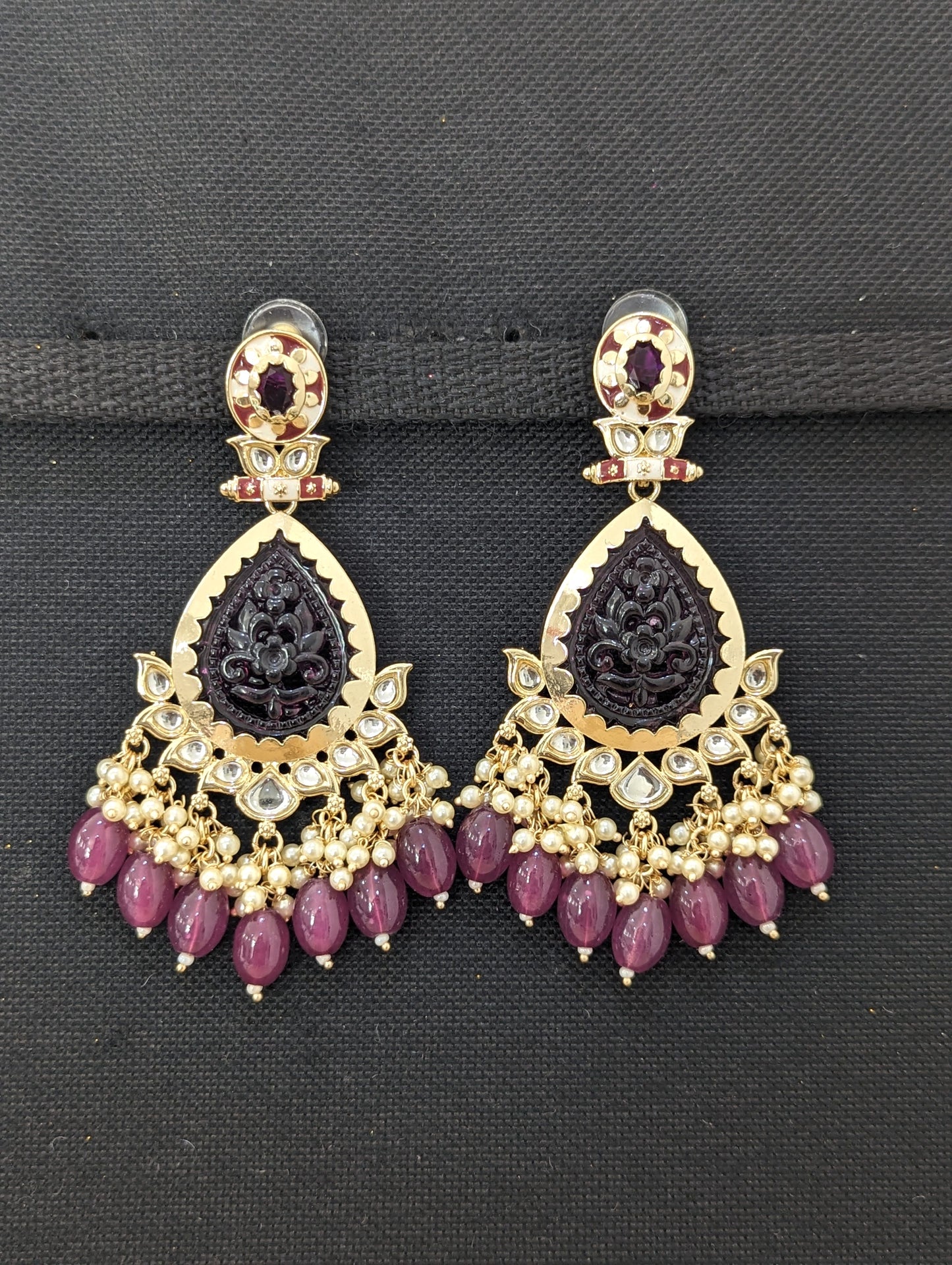 Teardrop Glass Kundan Beaded Chandbali Earrings