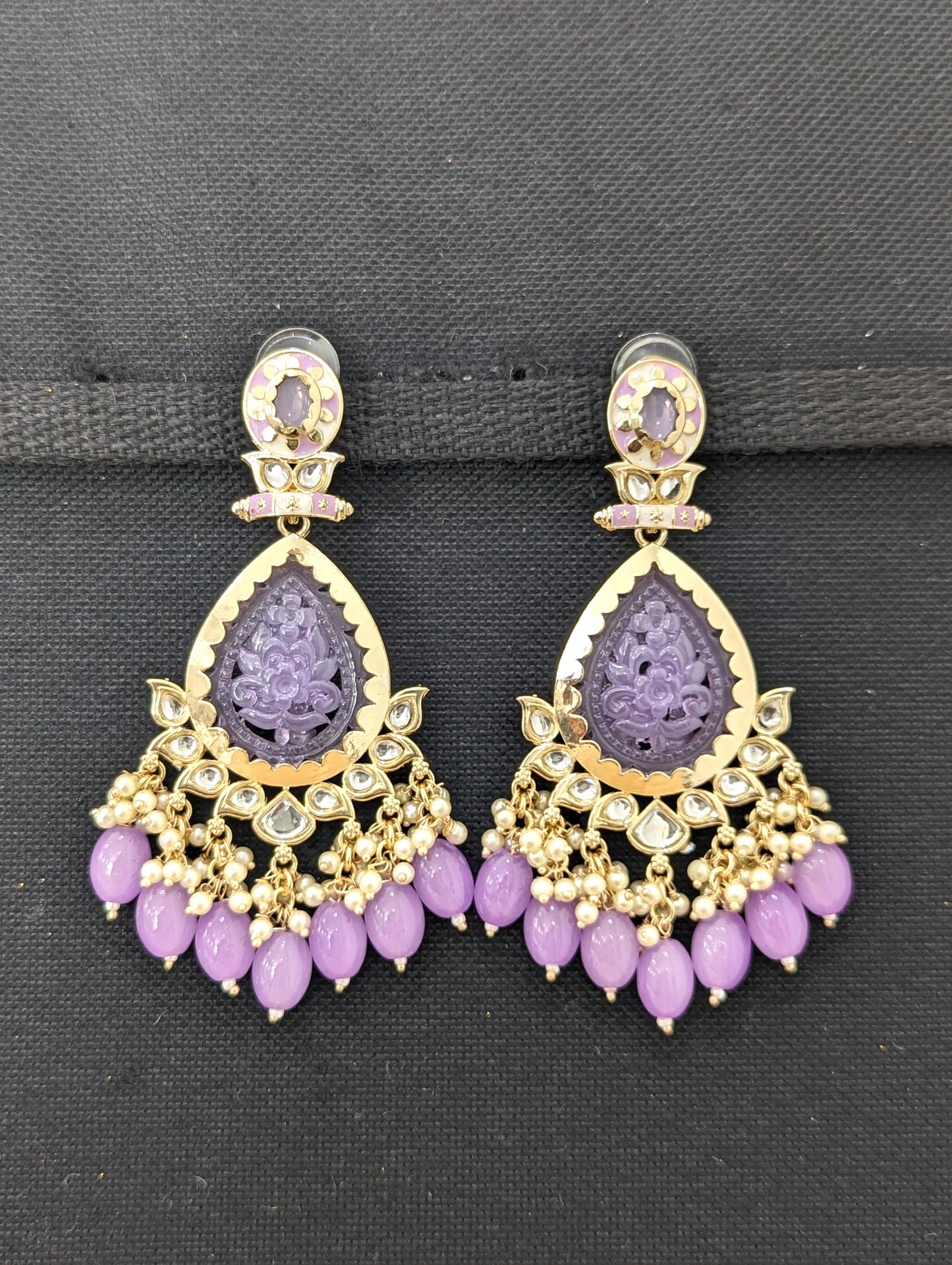 Teardrop Glass Kundan Beaded Chandbali Earrings