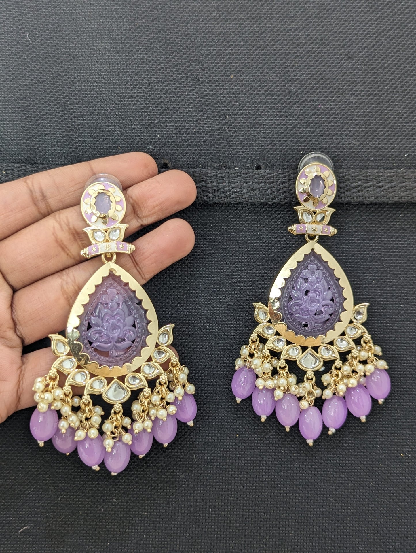 Teardrop Glass Kundan Beaded Chandbali Earrings