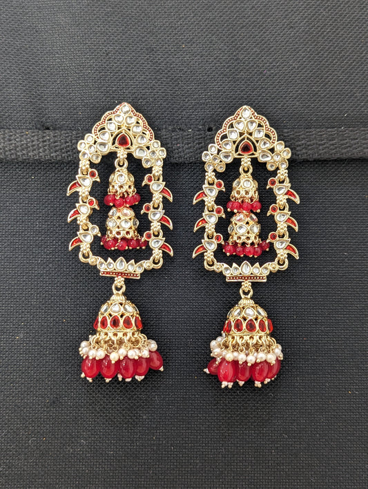 Designer Bird Glass Kundan Beaded Jhumka Earrings