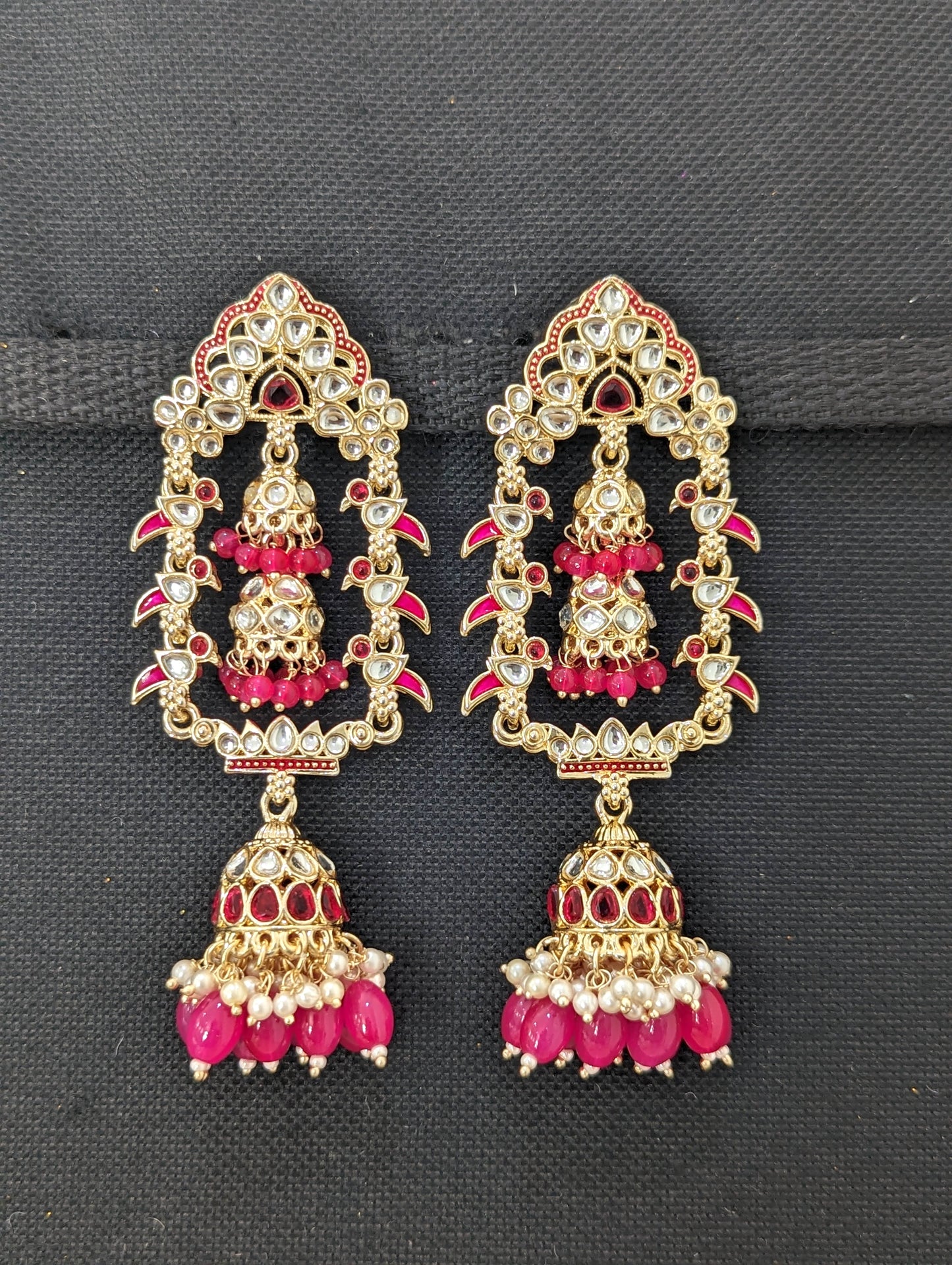 Designer Bird Glass Kundan Beaded Jhumka Earrings