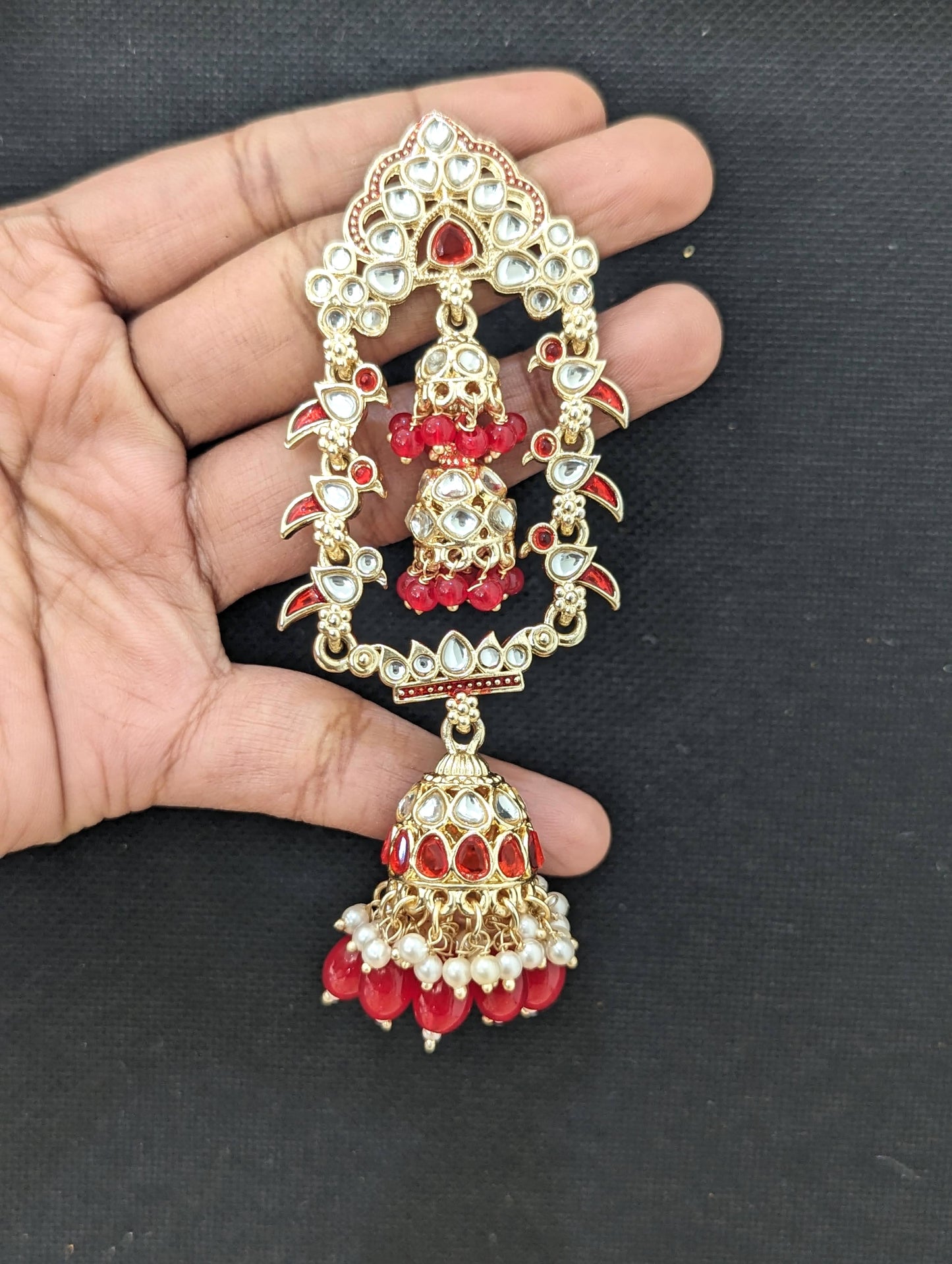 Designer Bird Glass Kundan Beaded Jhumka Earrings