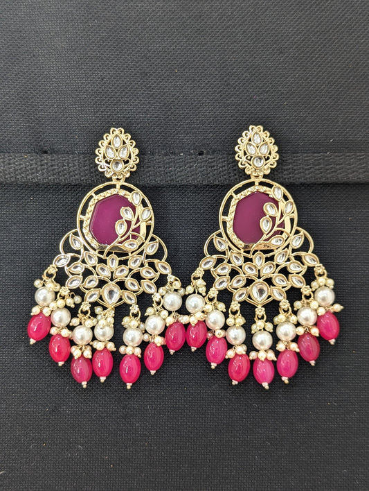 XL size Glass Kundan Beaded Chandbali Earrings