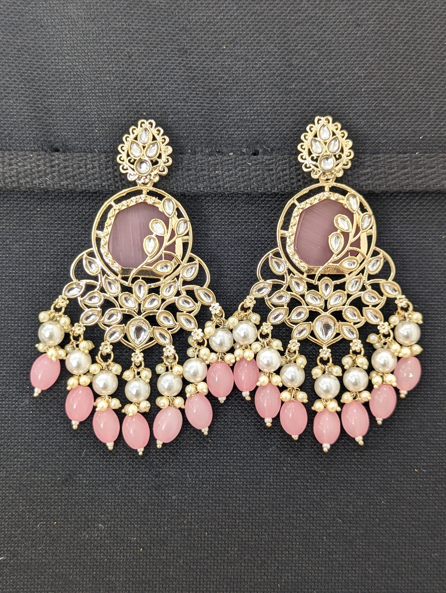 XL size Glass Kundan Beaded Chandbali Earrings