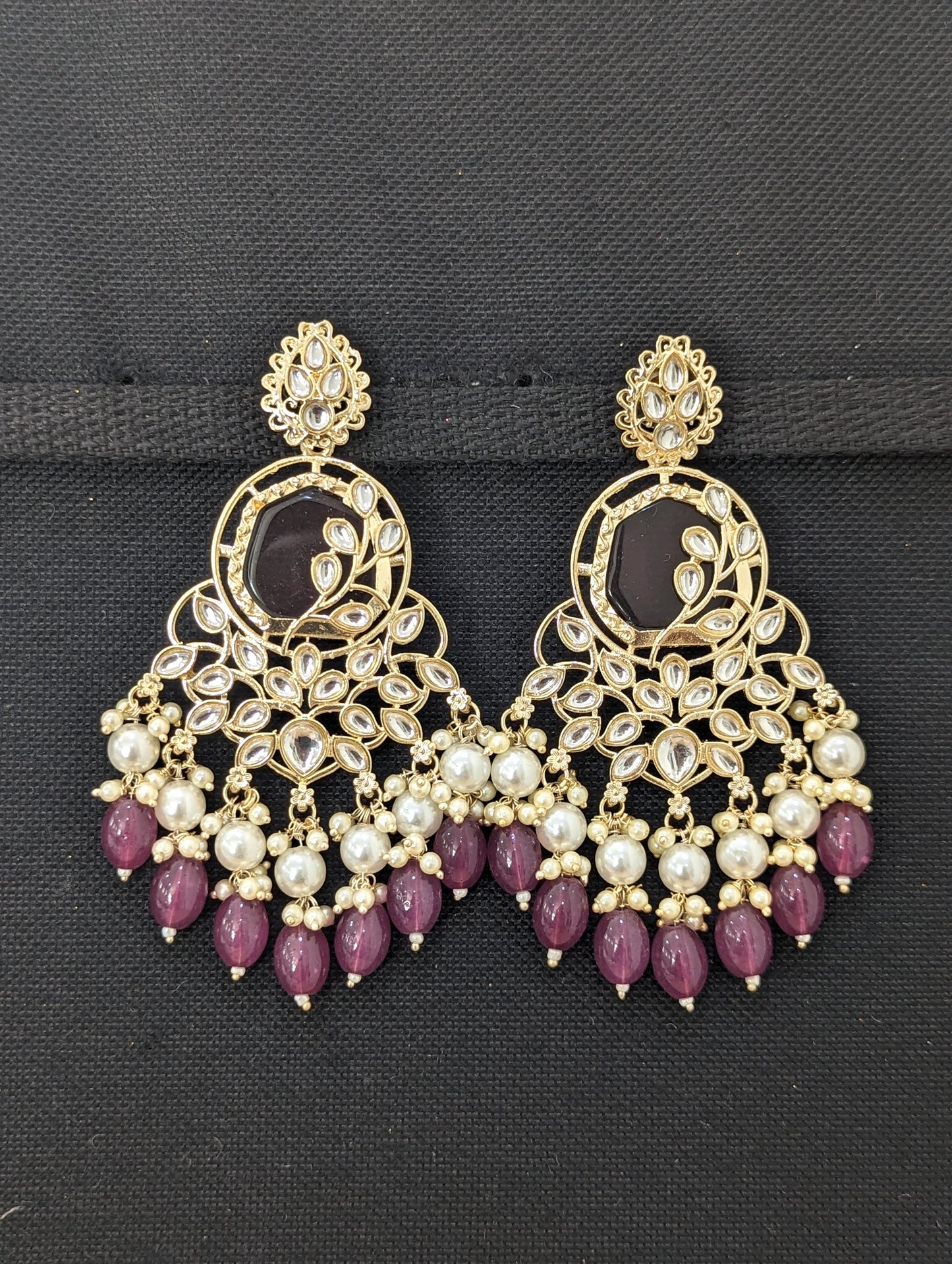 XL size Glass Kundan Beaded Chandbali Earrings