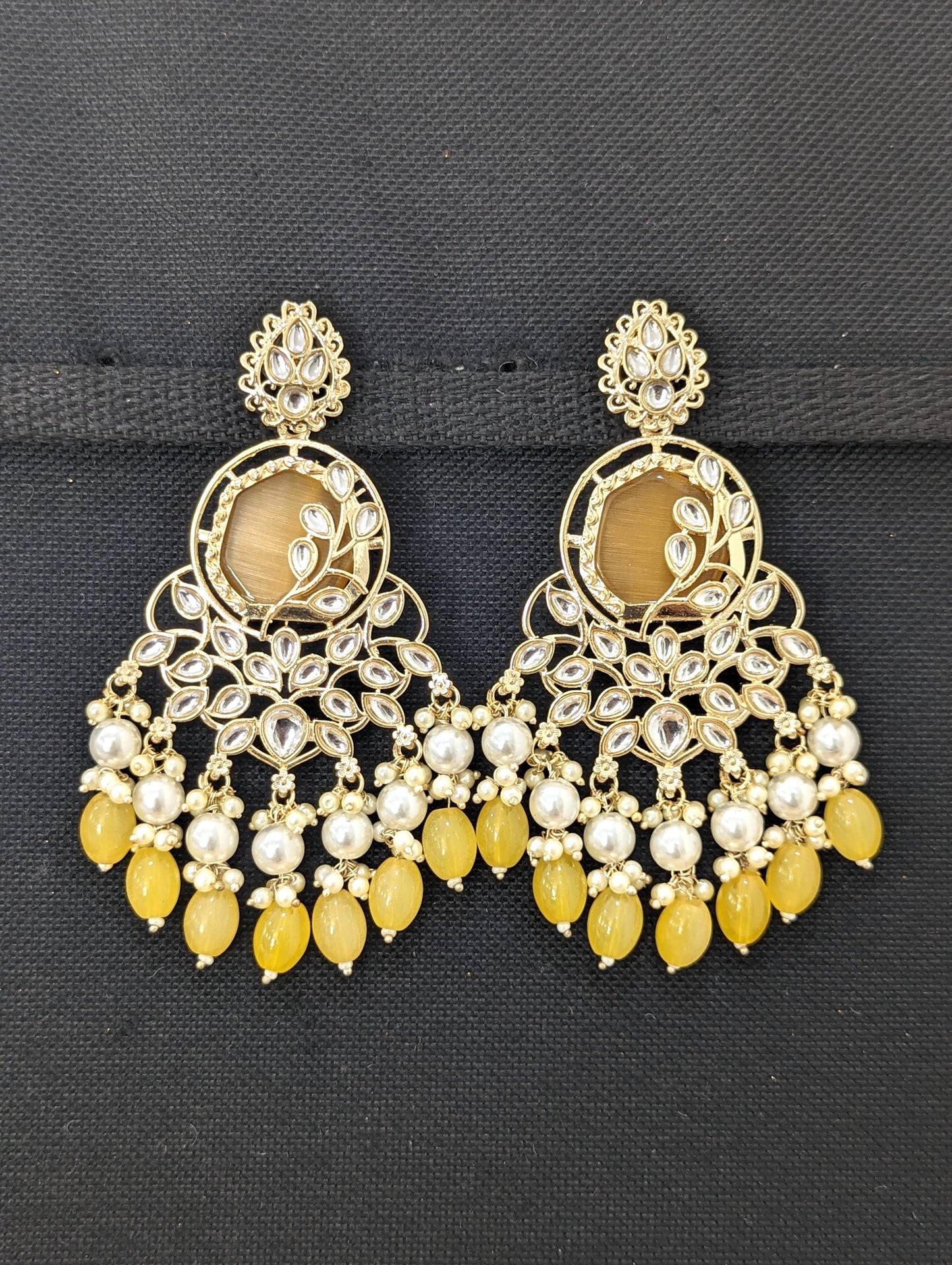 XL size Glass Kundan Beaded Chandbali Earrings