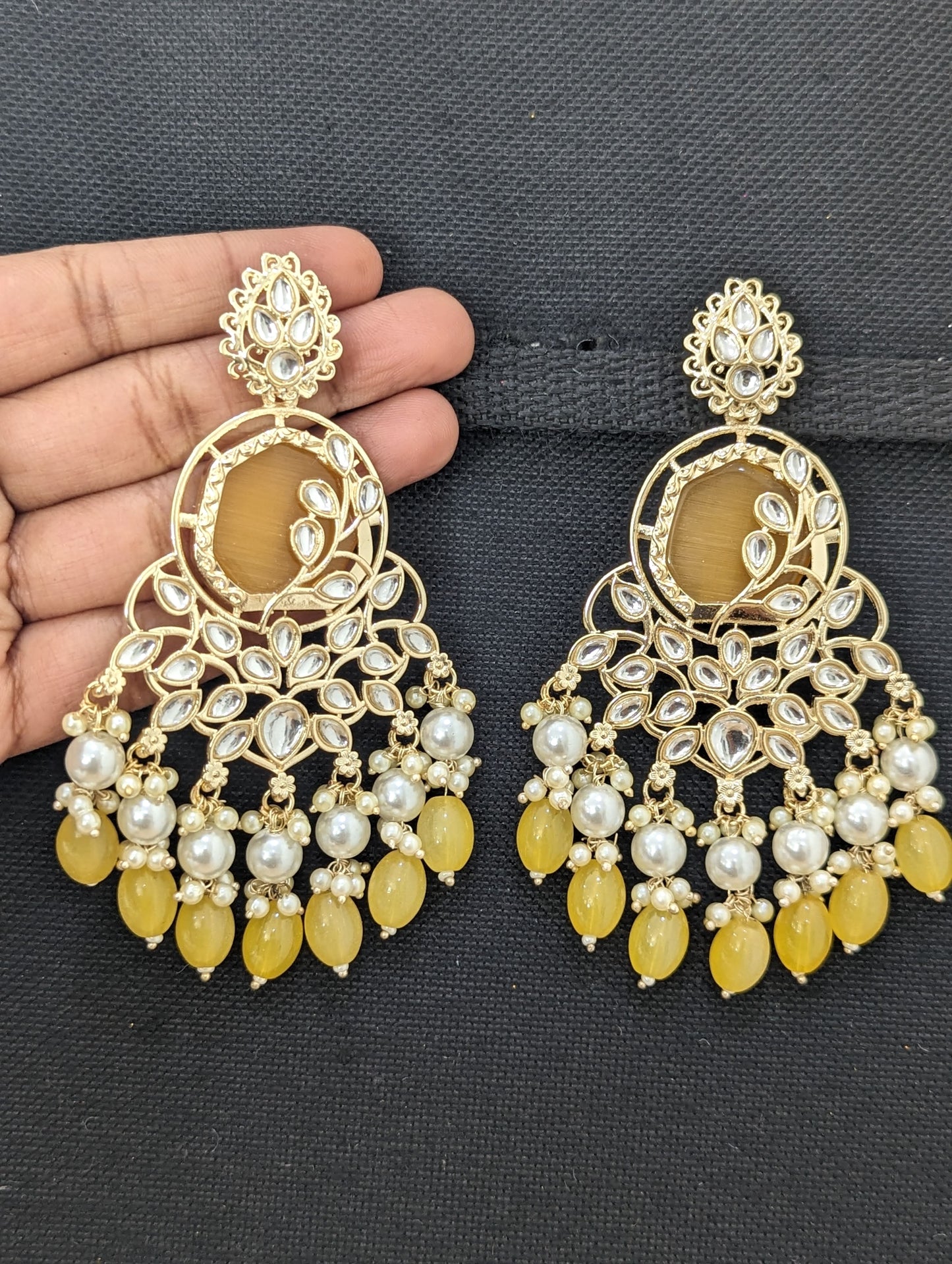 XL size Glass Kundan Beaded Chandbali Earrings