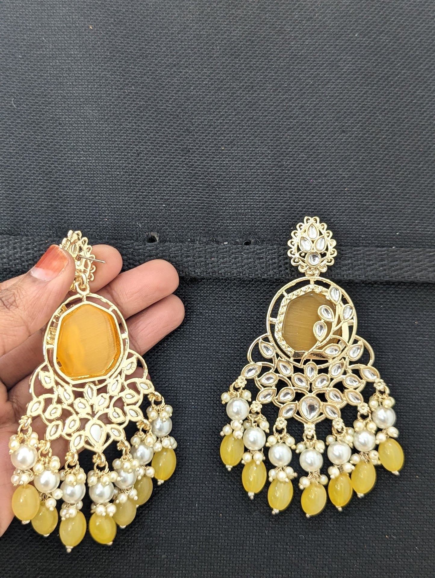 XL size Glass Kundan Beaded Chandbali Earrings