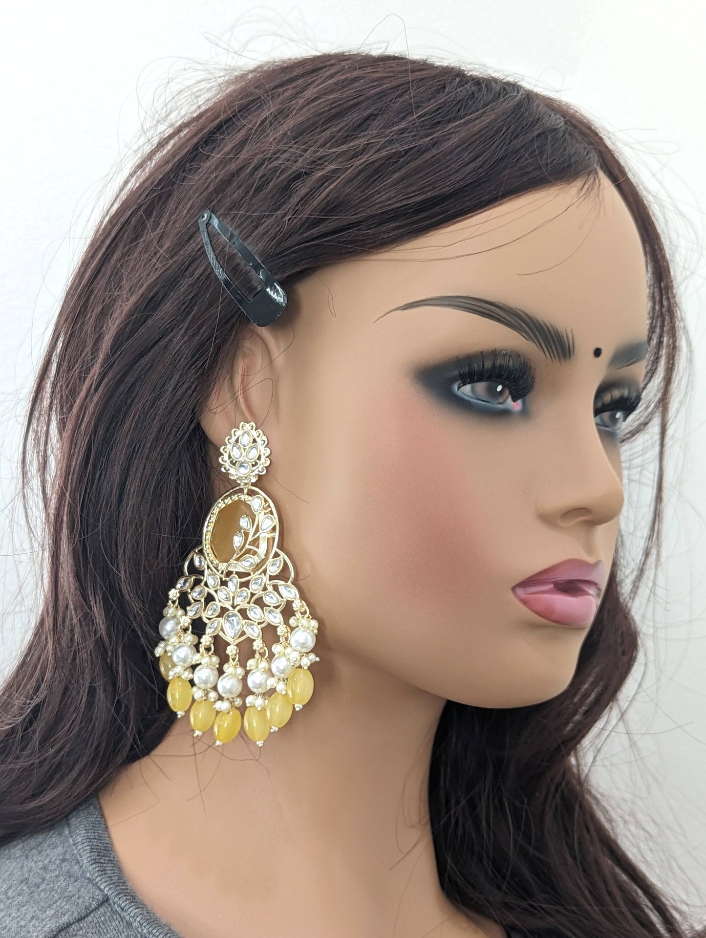XL size Glass Kundan Beaded Chandbali Earrings