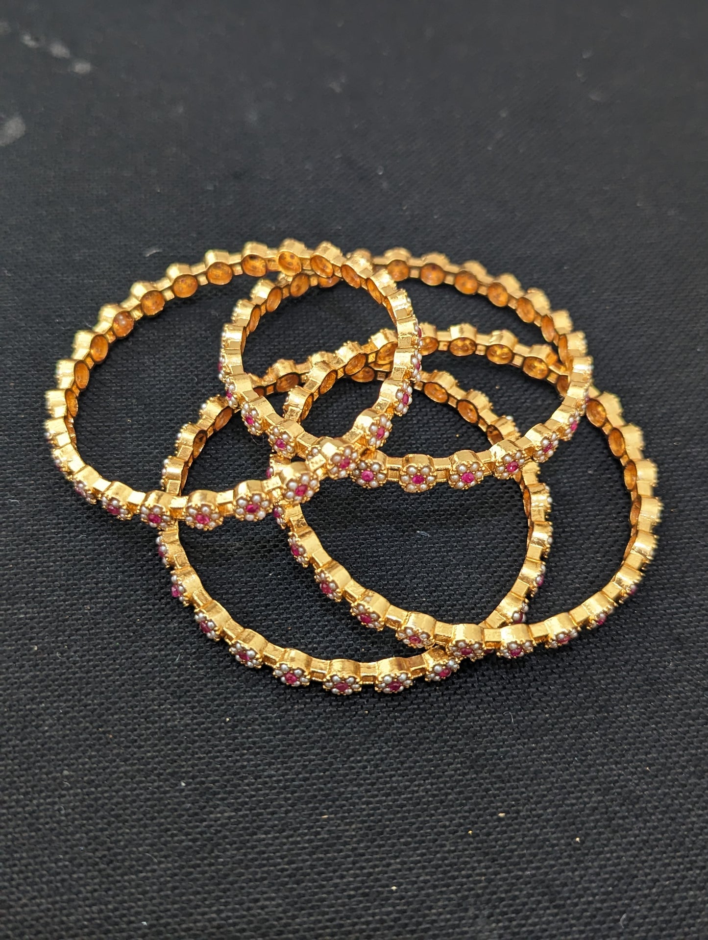 Antique gold plated Pearl Pink CZ Traditional Bangles
