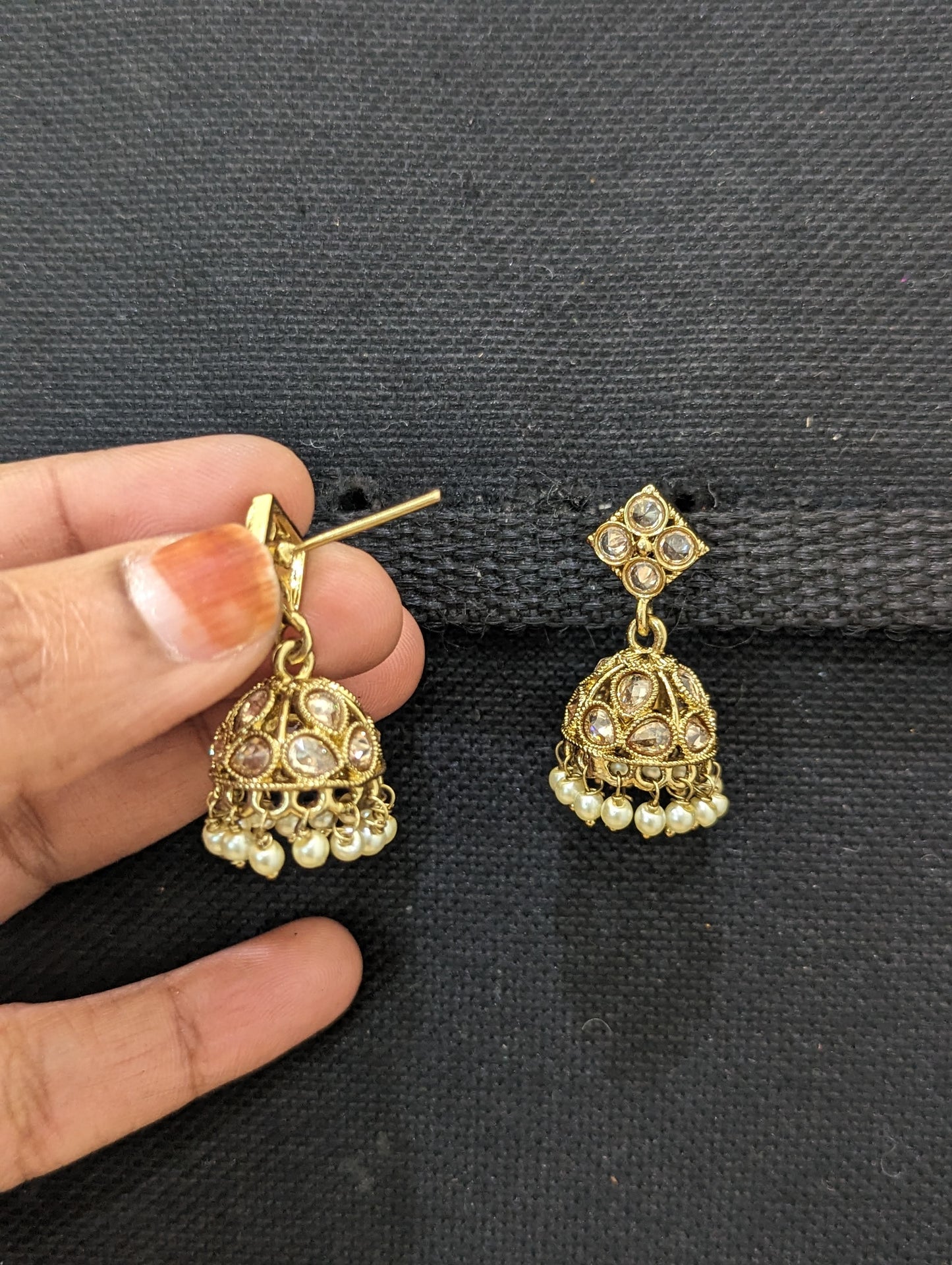 Mehandi Gold plated Polki Jhumka Earrings