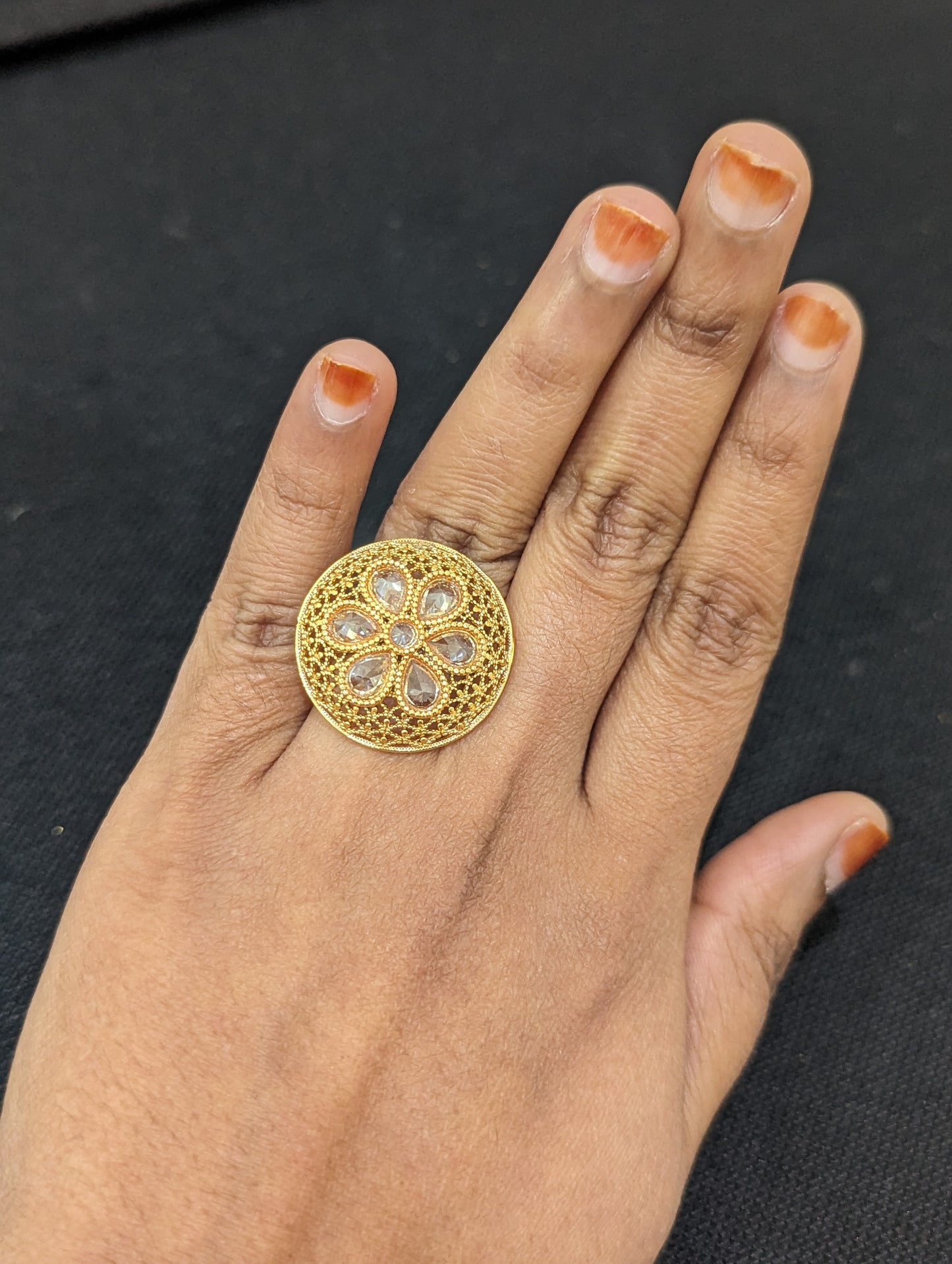 Flower design Polki stone Gold plated adjustable Finger rings