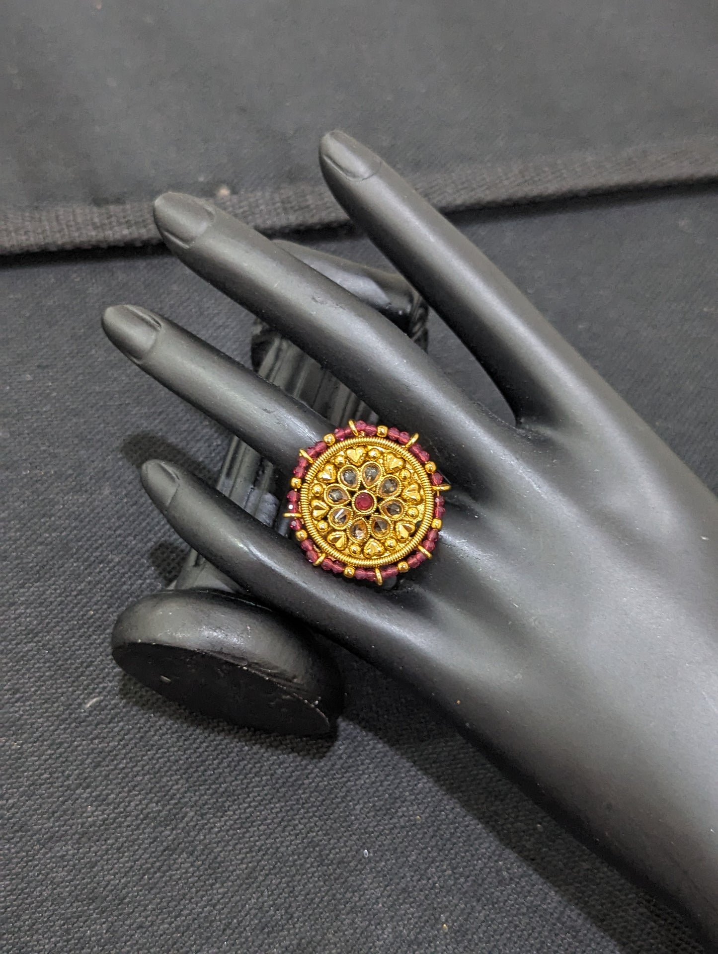 Polki stone Gold plated Flower Finger rings