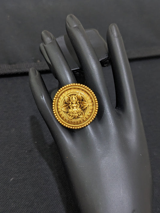 Goddess Lakshmi Antique Gold plated adjustable Finger rings