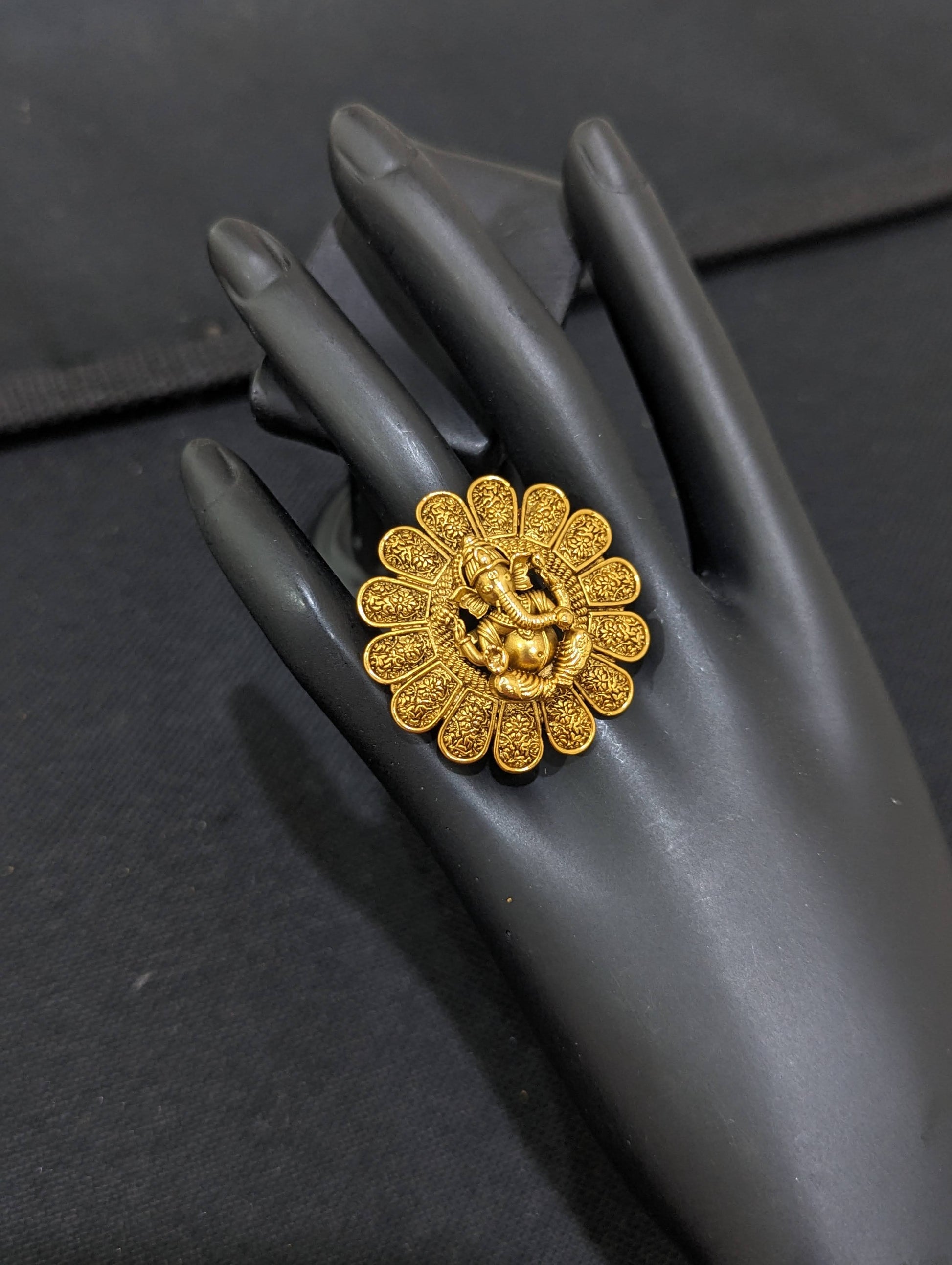 Ganesh ji Antique Gold plated adjustable Finger rings