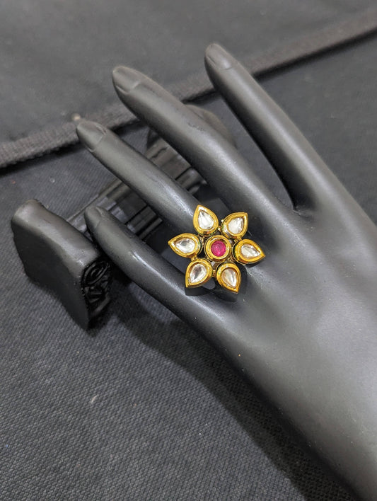 Flower Kundan adjustable Finger ring