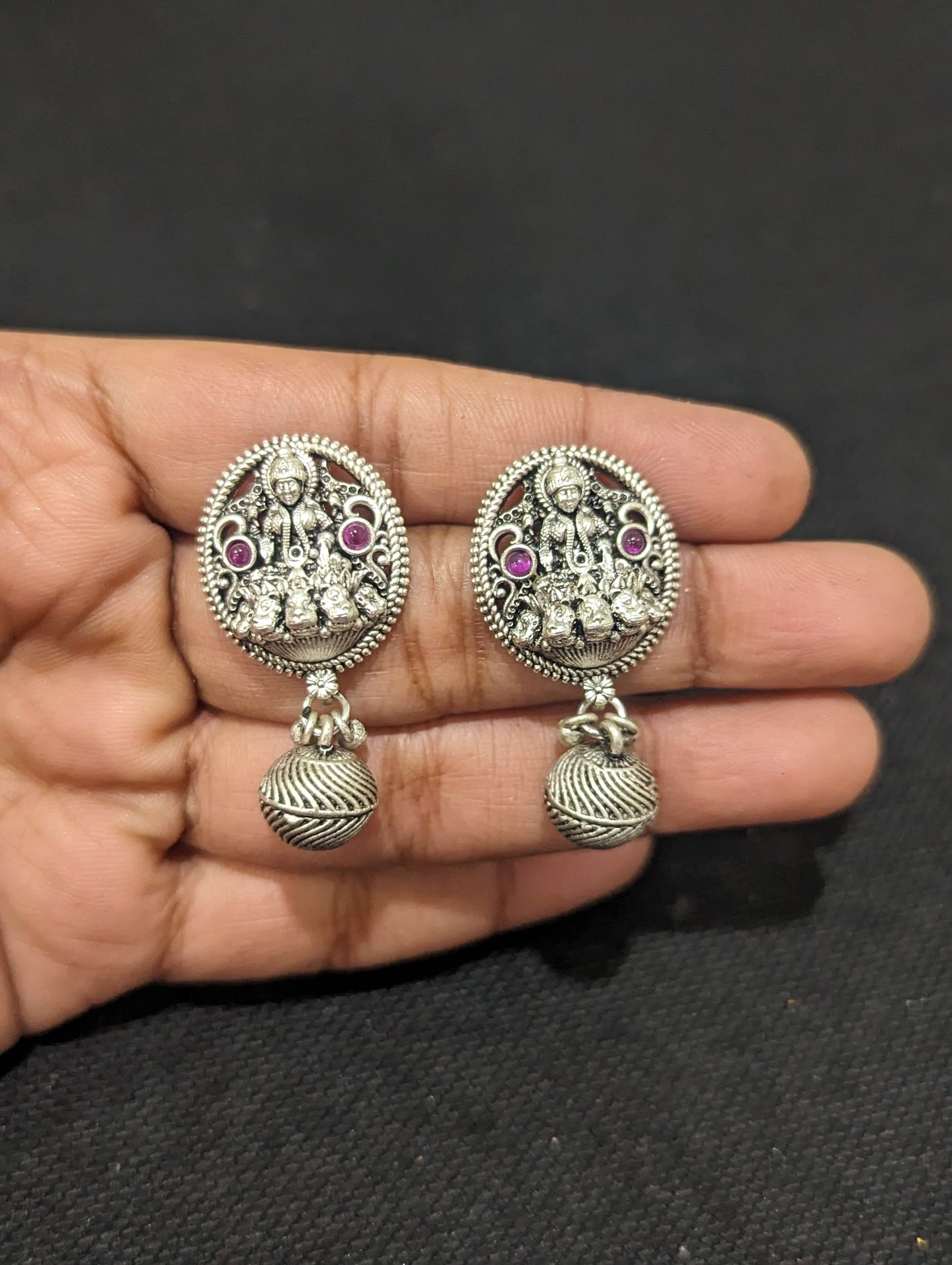 Goddess Lakshmi matte silver Necklace and Earrings set