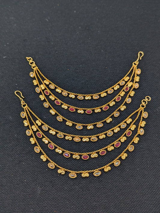 Triple layer Polki Earrings chain / Maatal / Kaan Chain