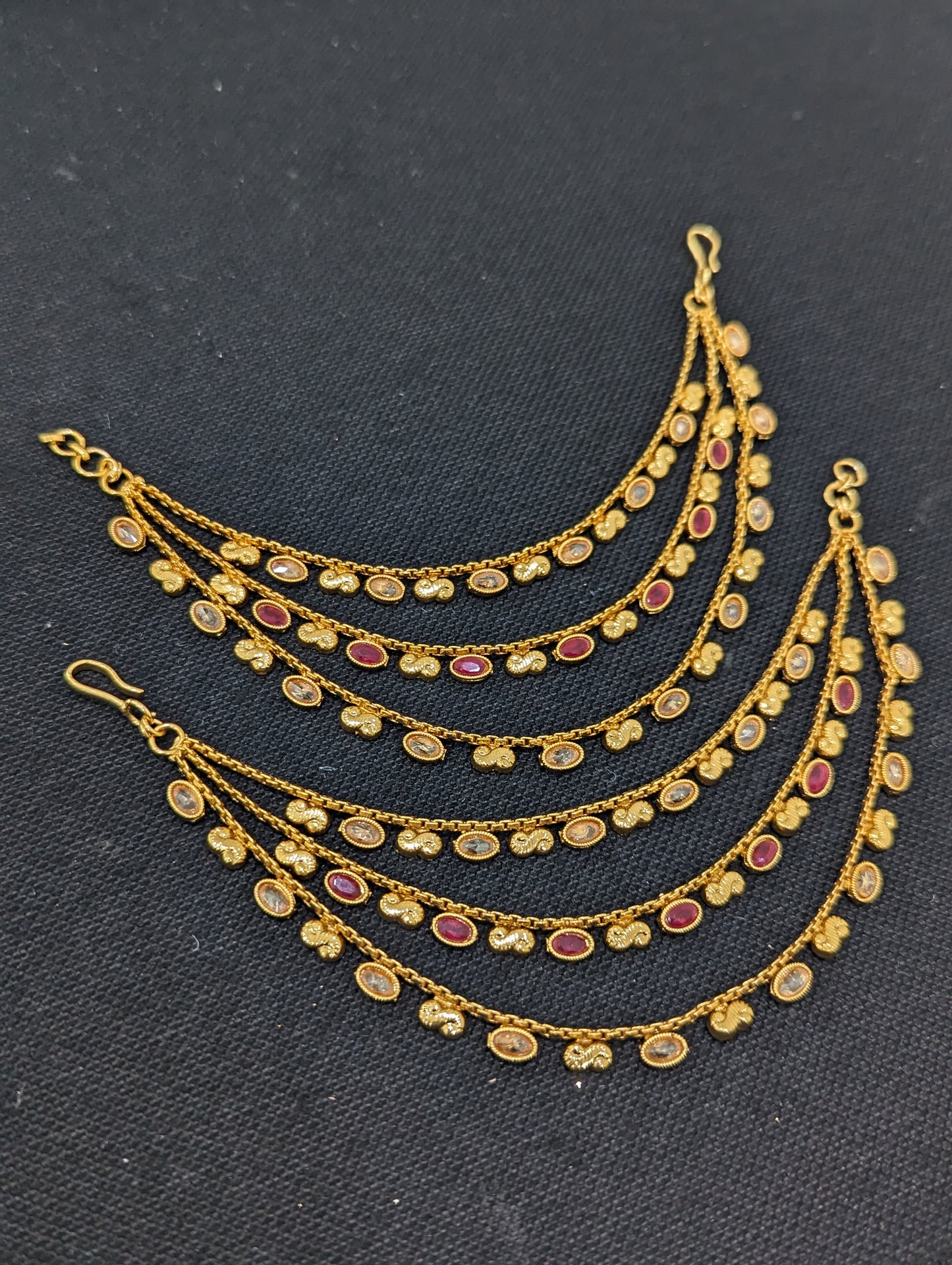 Triple layer Polki Earrings chain / Maatal / Kaan Chain