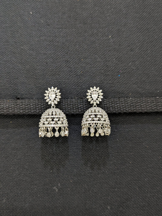 White Gold CZ Jhumka earrings - D2