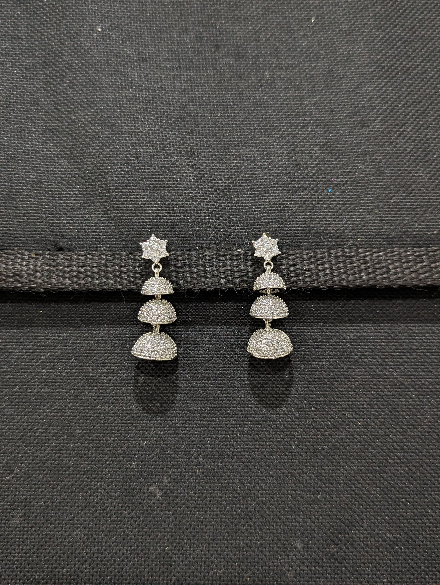 Triple CZ Jhumka earrings