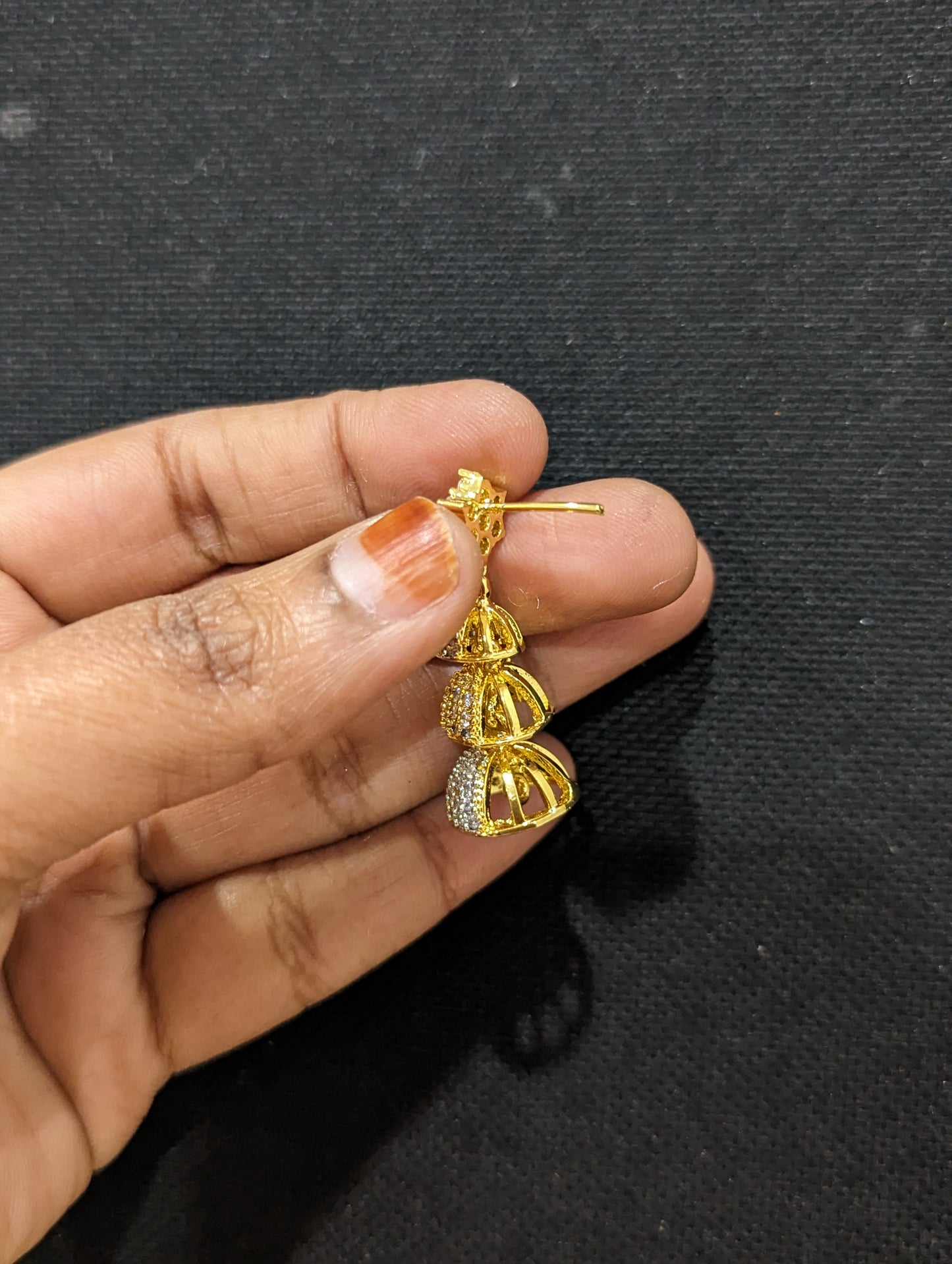 Triple CZ Jhumka earrings