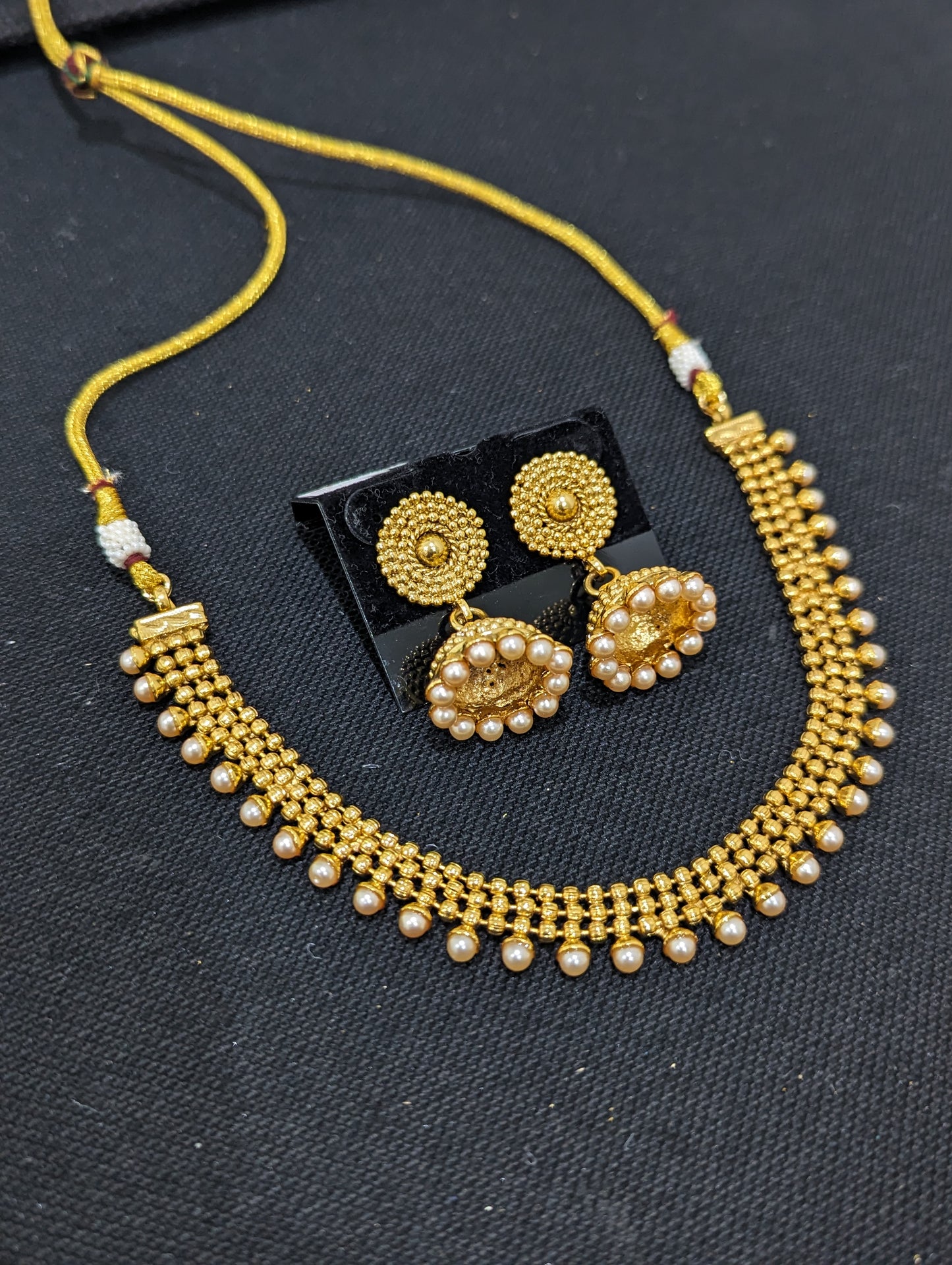 Gold plated Pearl Choker necklace Jhumka Earrings set