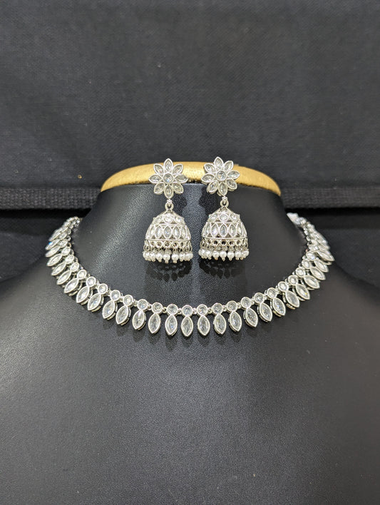 Bright Silver Polki necklace and earrings set