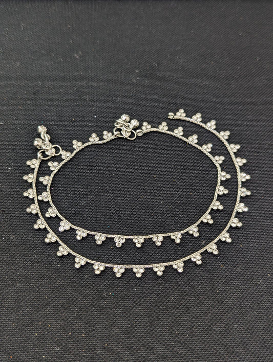 3 dot Rhodium Silver Anklets