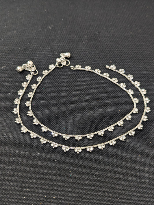2 dot Rhodium Silver Anklets