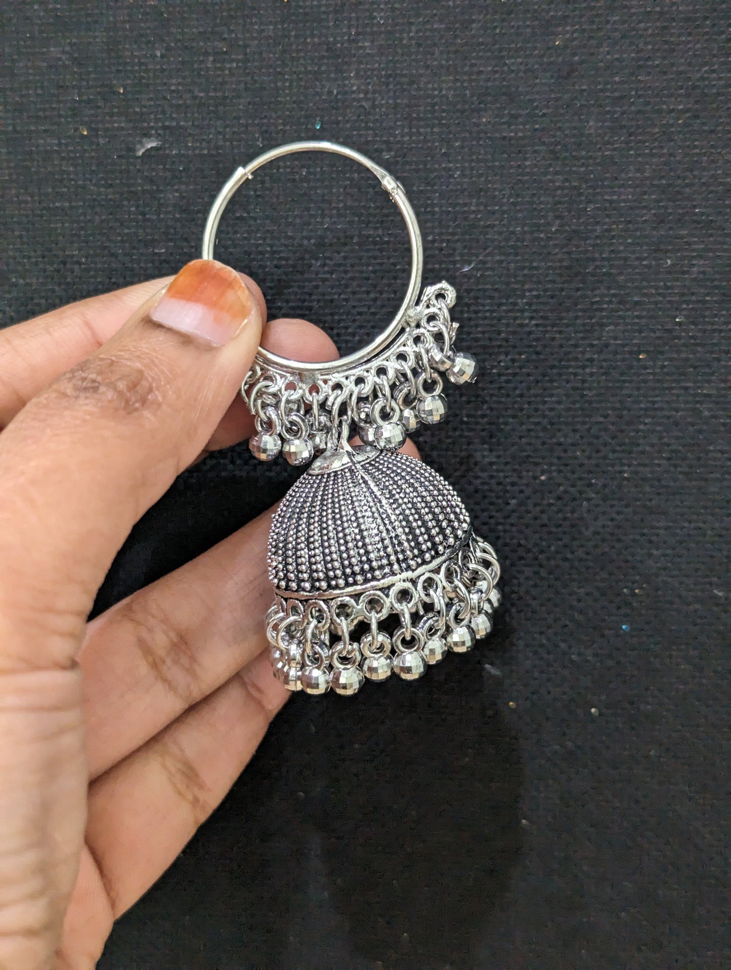 Oxidized silver hoop jhumka Earrings