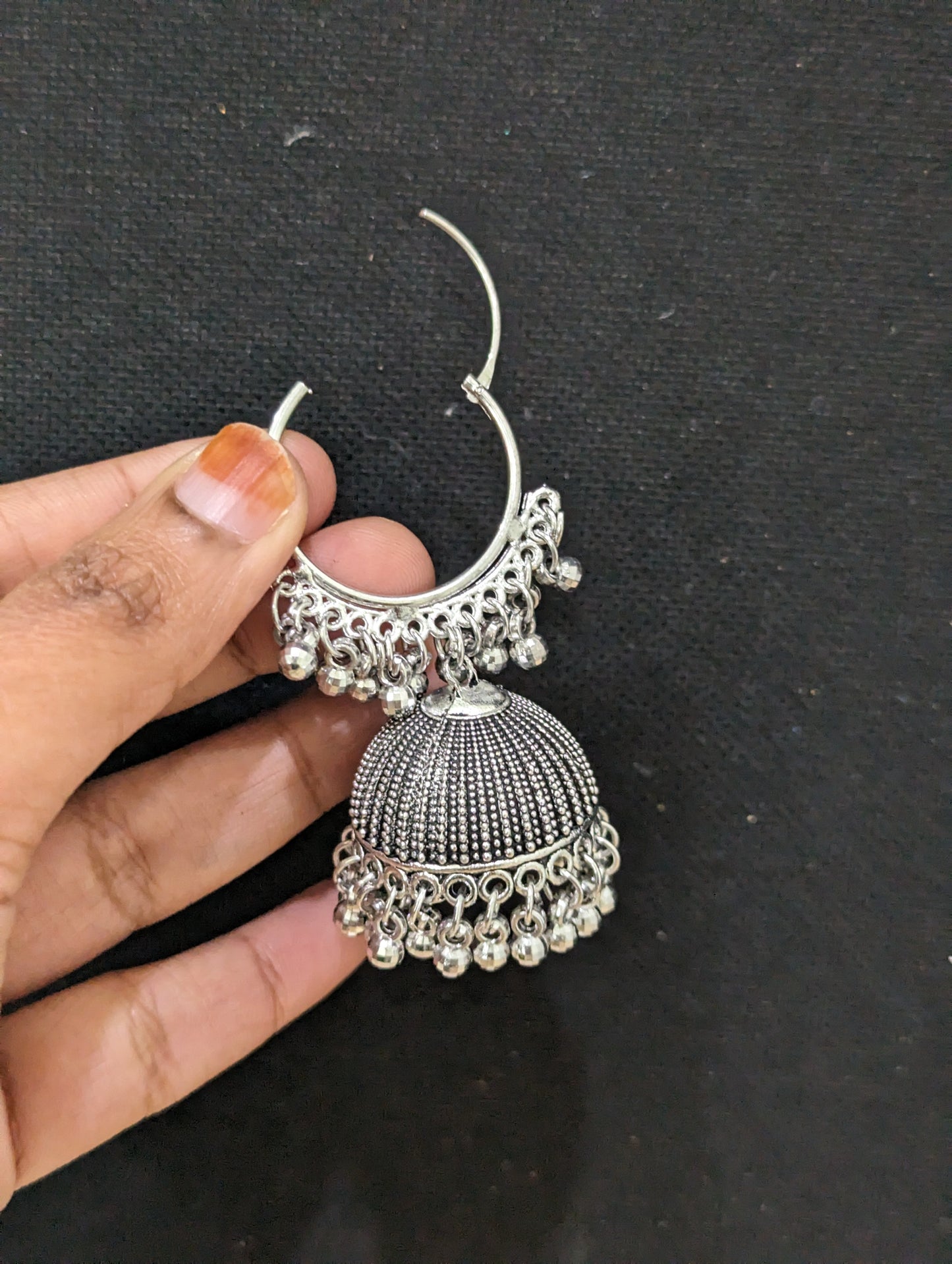 Oxidized silver hoop jhumka Earrings