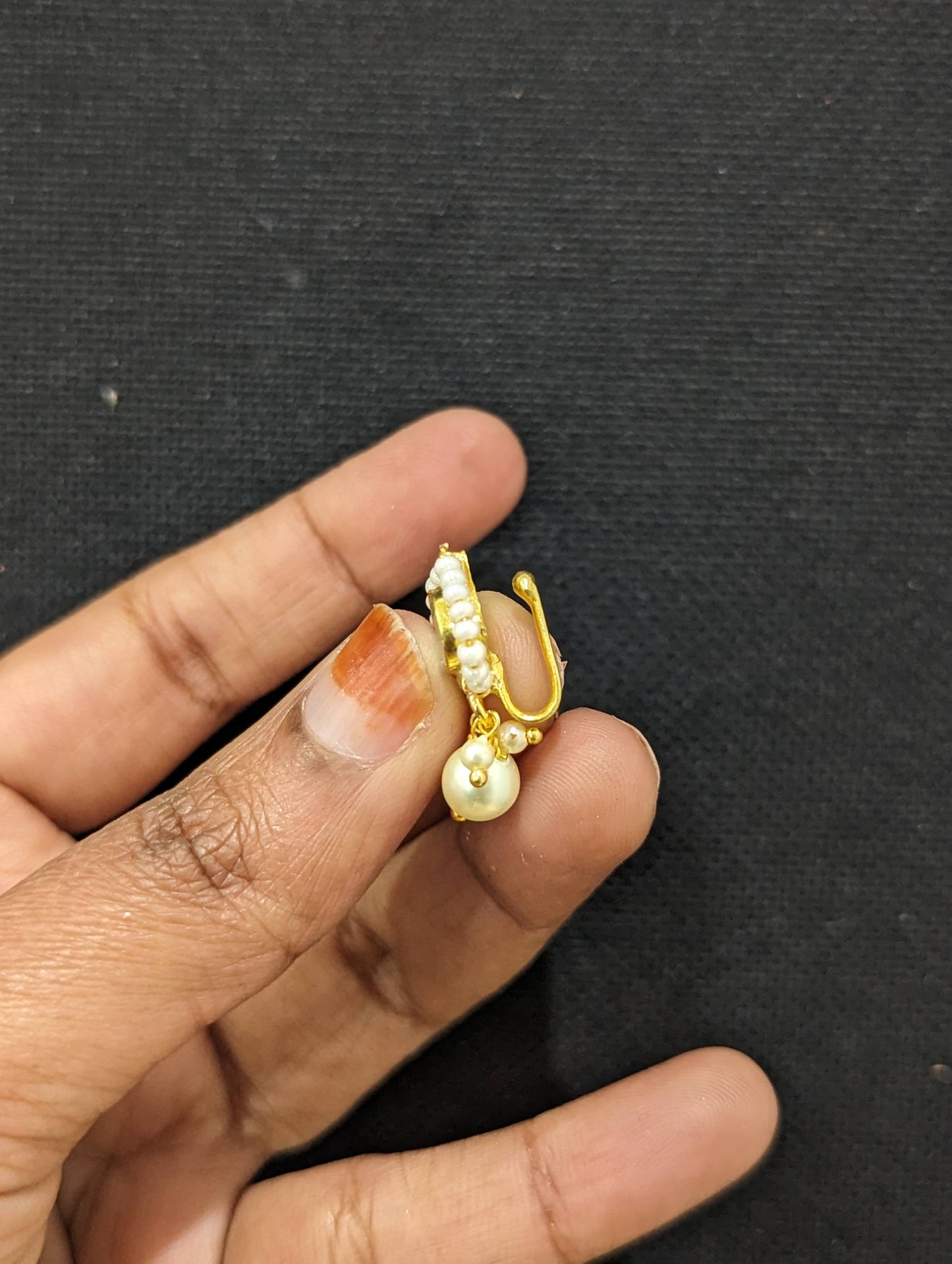 Kundan stone Clip on Nose Pin - Round design