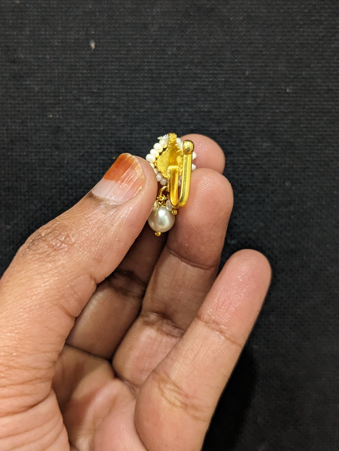 Kundan stone Clip on Nose Pin - Diamond design D2