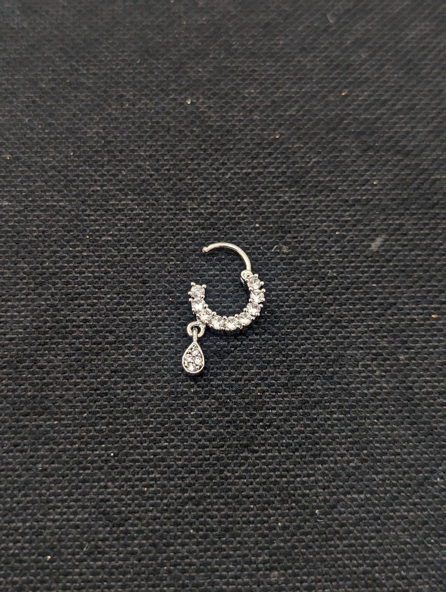 CZ stone Nose ring for pierced nose - White gold