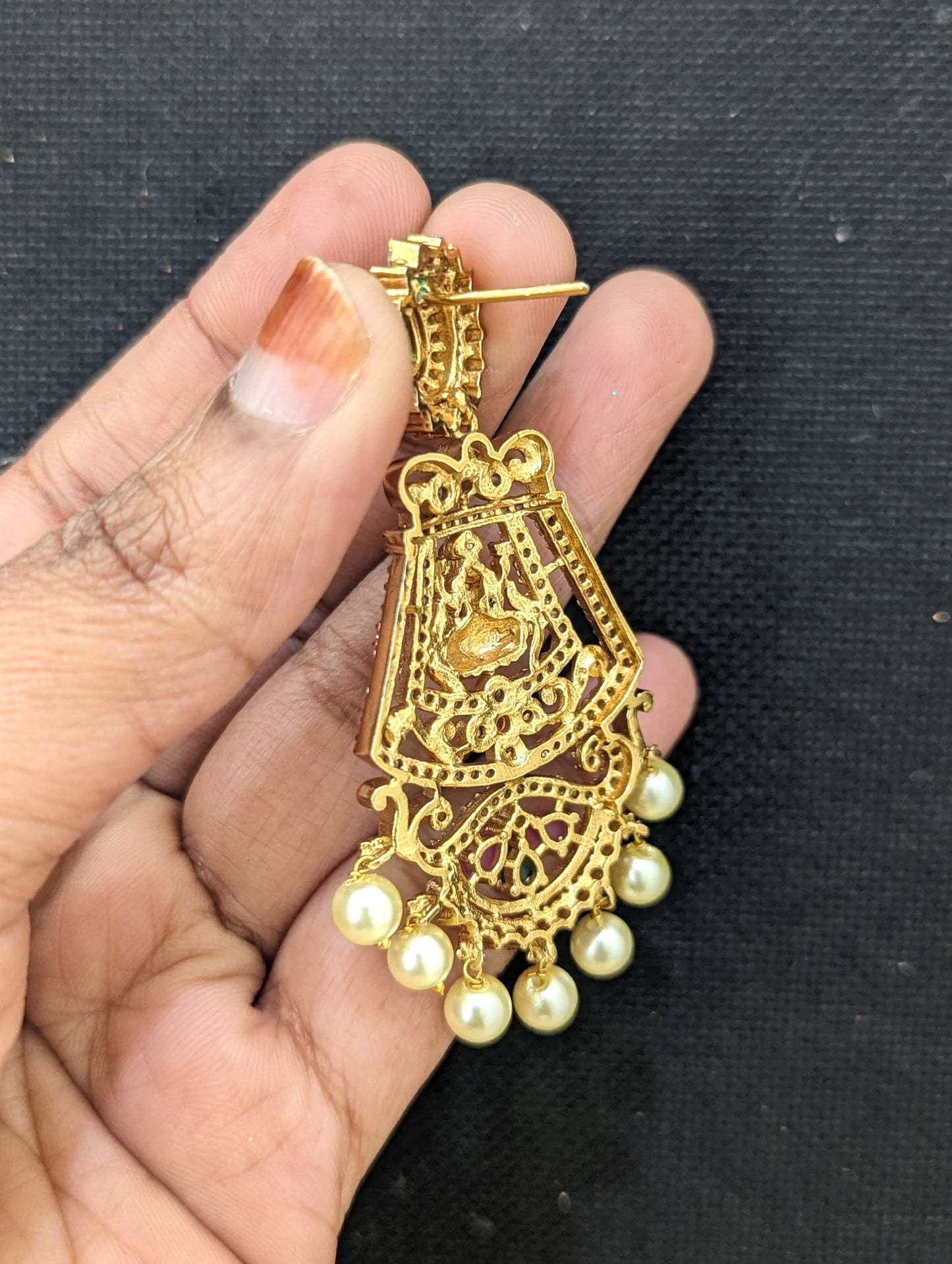 Antique Lakshmi design CZ Chandbali Earrings