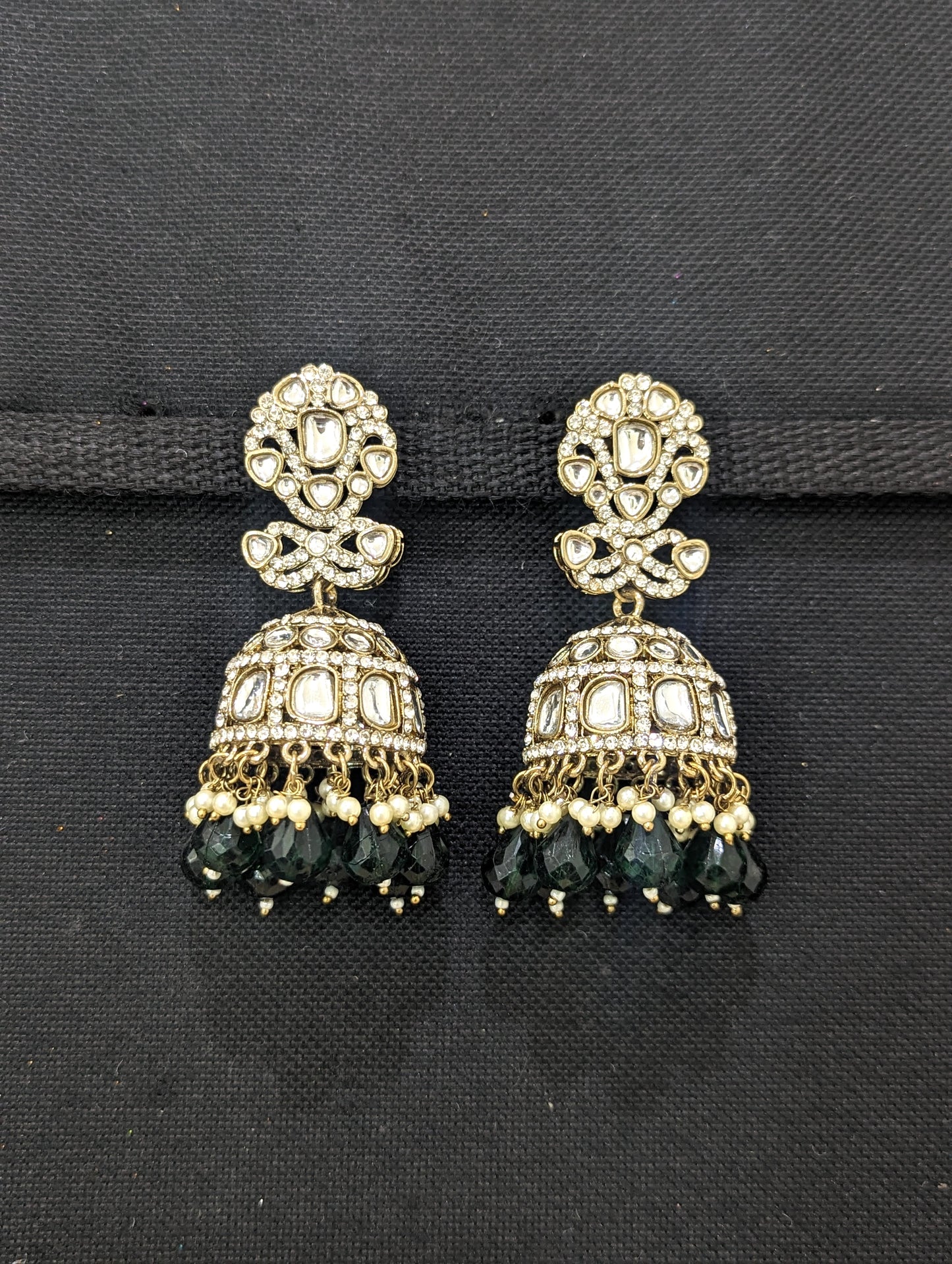 Mehandi gold plated Large Jhumka Earrings