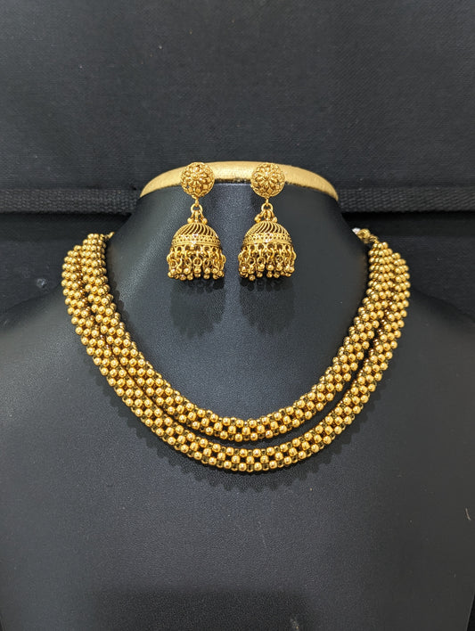 Double stranded beaded Choker Necklace and Earrings set