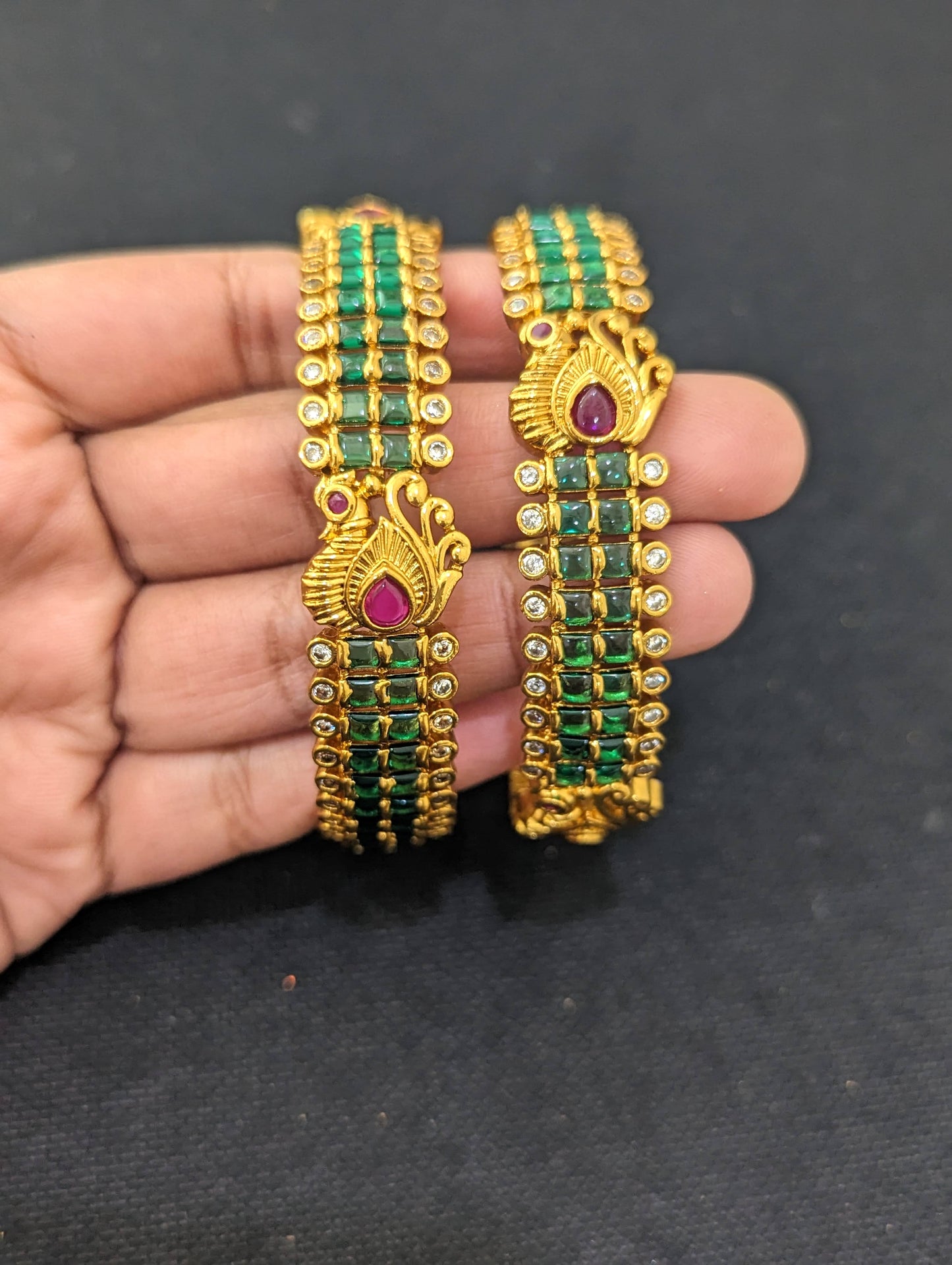 Antique Kemp and CZ stone Broad Bangles