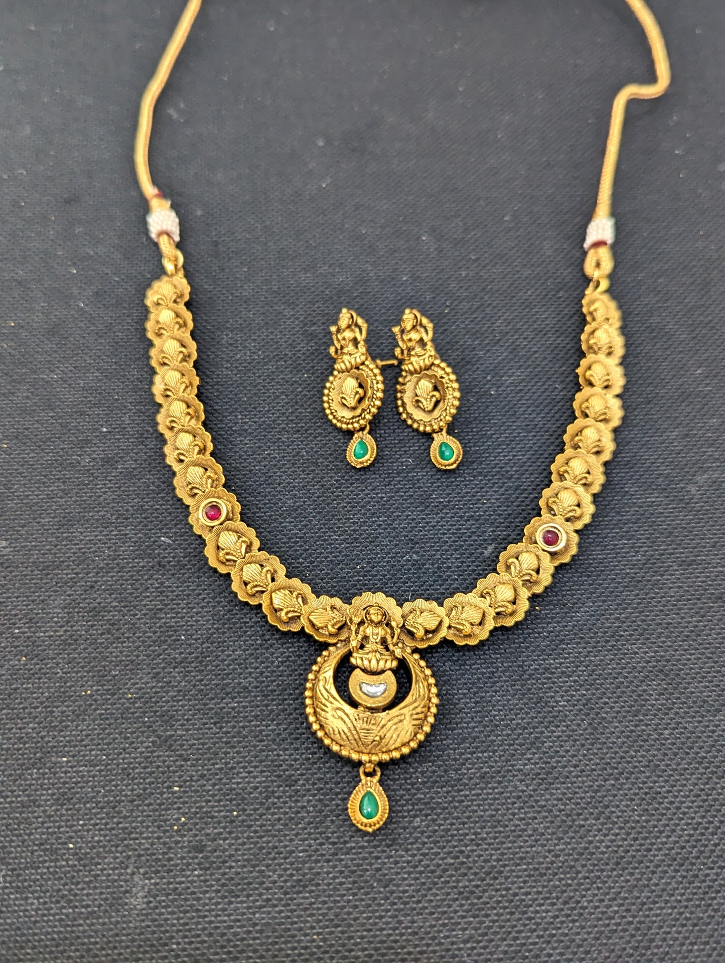 Antique matte gold plated Lakshmi Choker Necklace and Earrings set