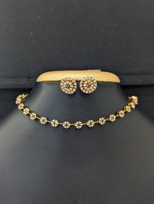 Simple Flower Choker Necklace and Stud set
