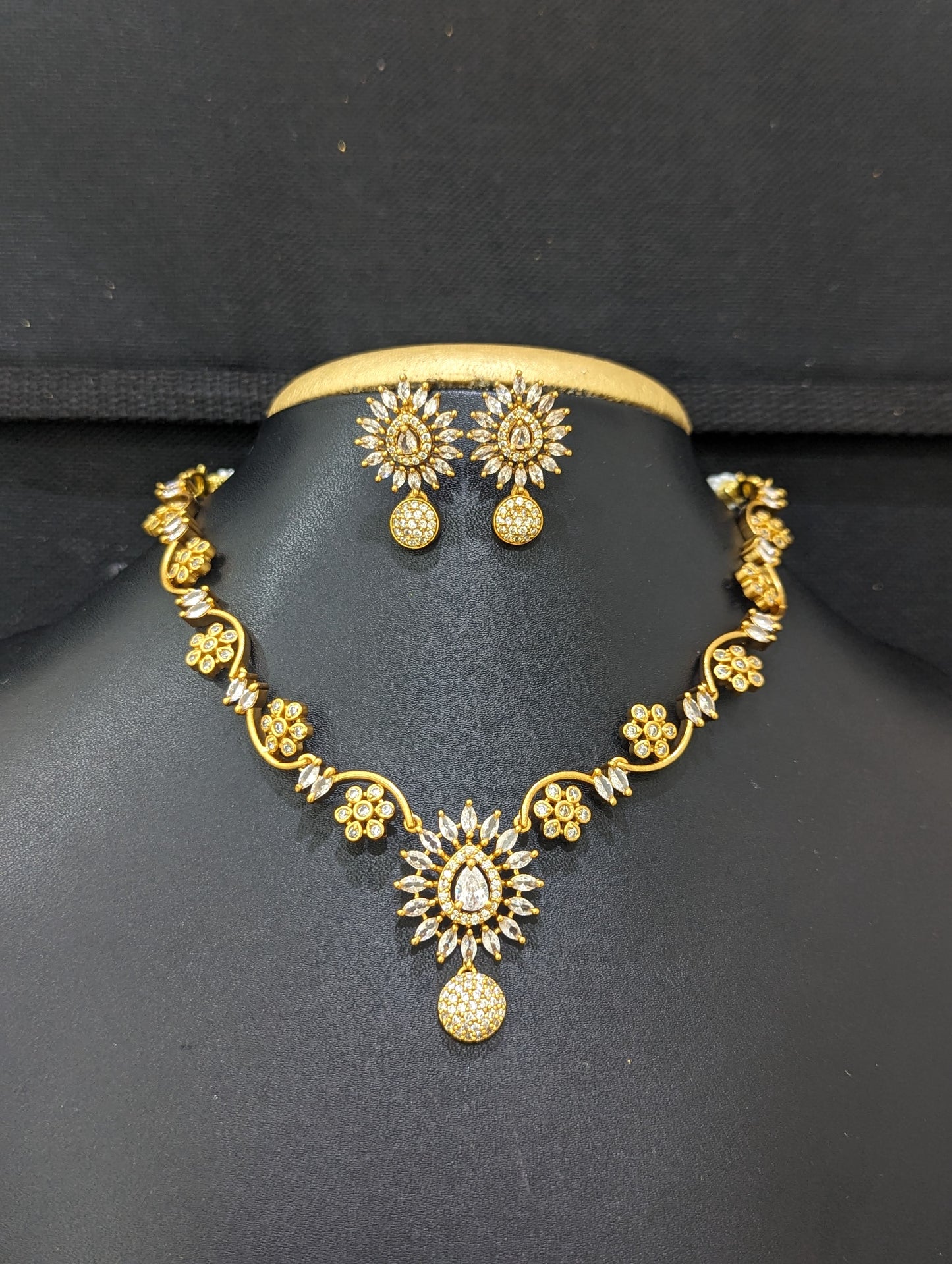 Antique Flower CZ Necklace and Earrings set